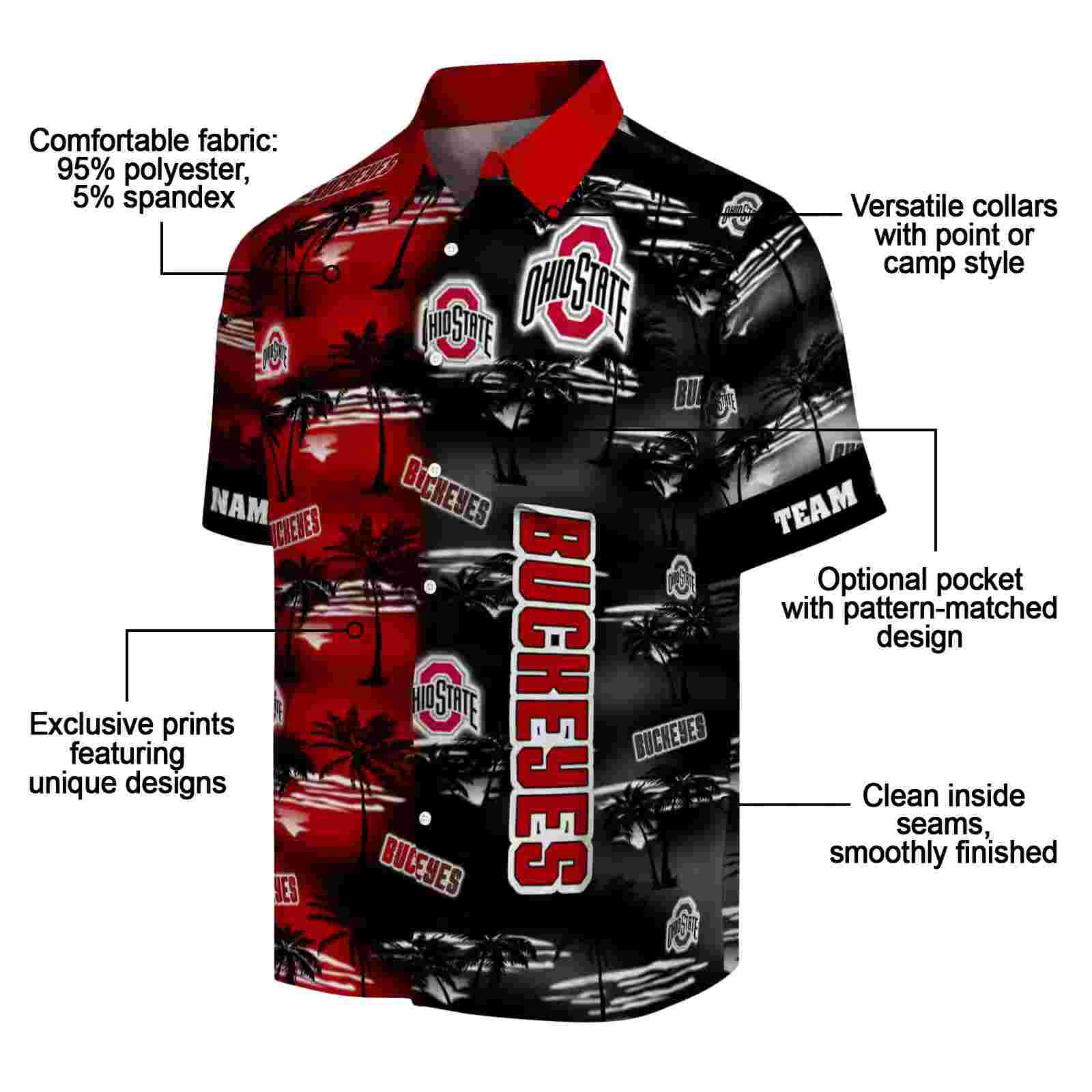 customized ohio state buckeyes palm silhouettes scarlet hawaiian shirt new arrival