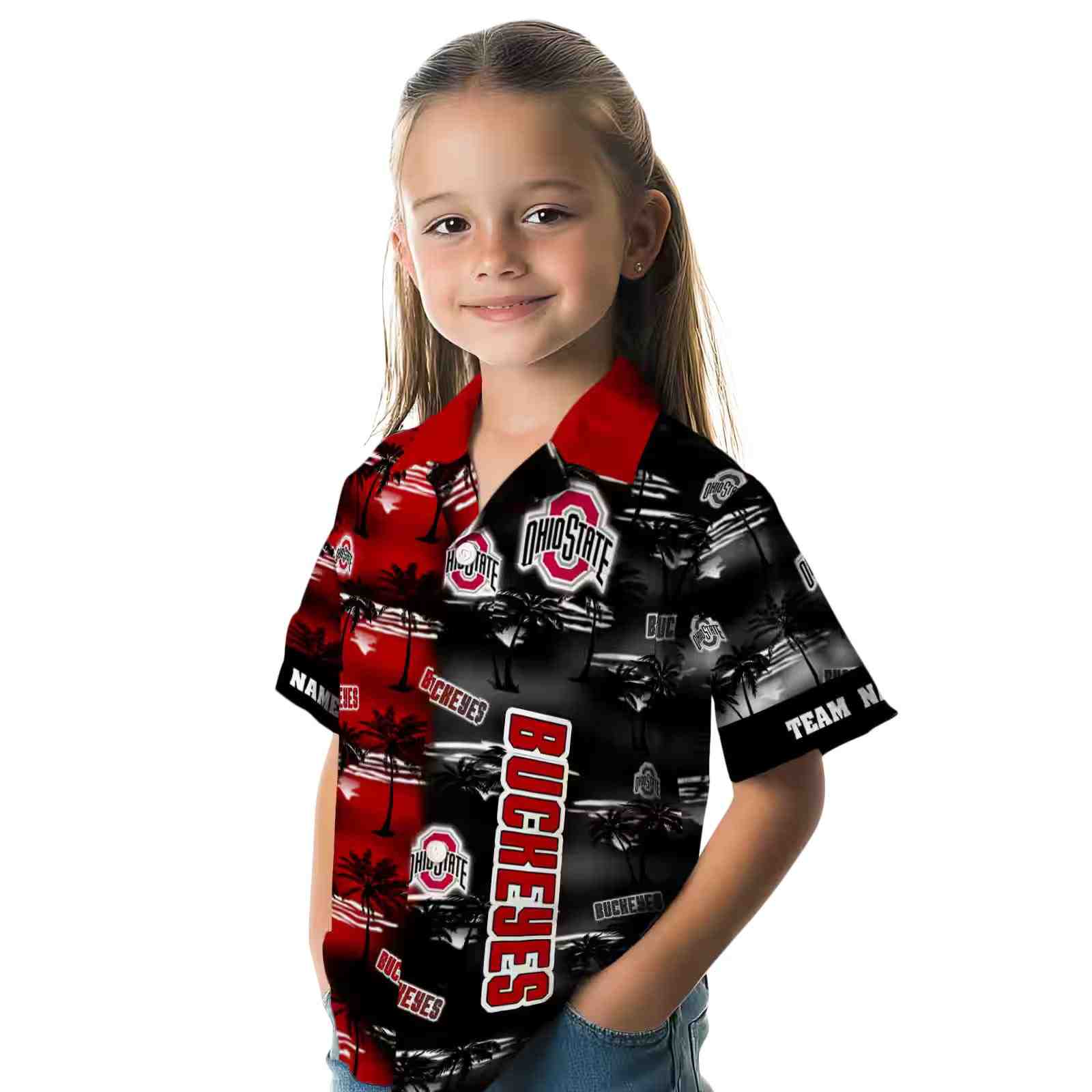 customized ohio state buckeyes palm silhouettes scarlet hawaiian shirt premium grade