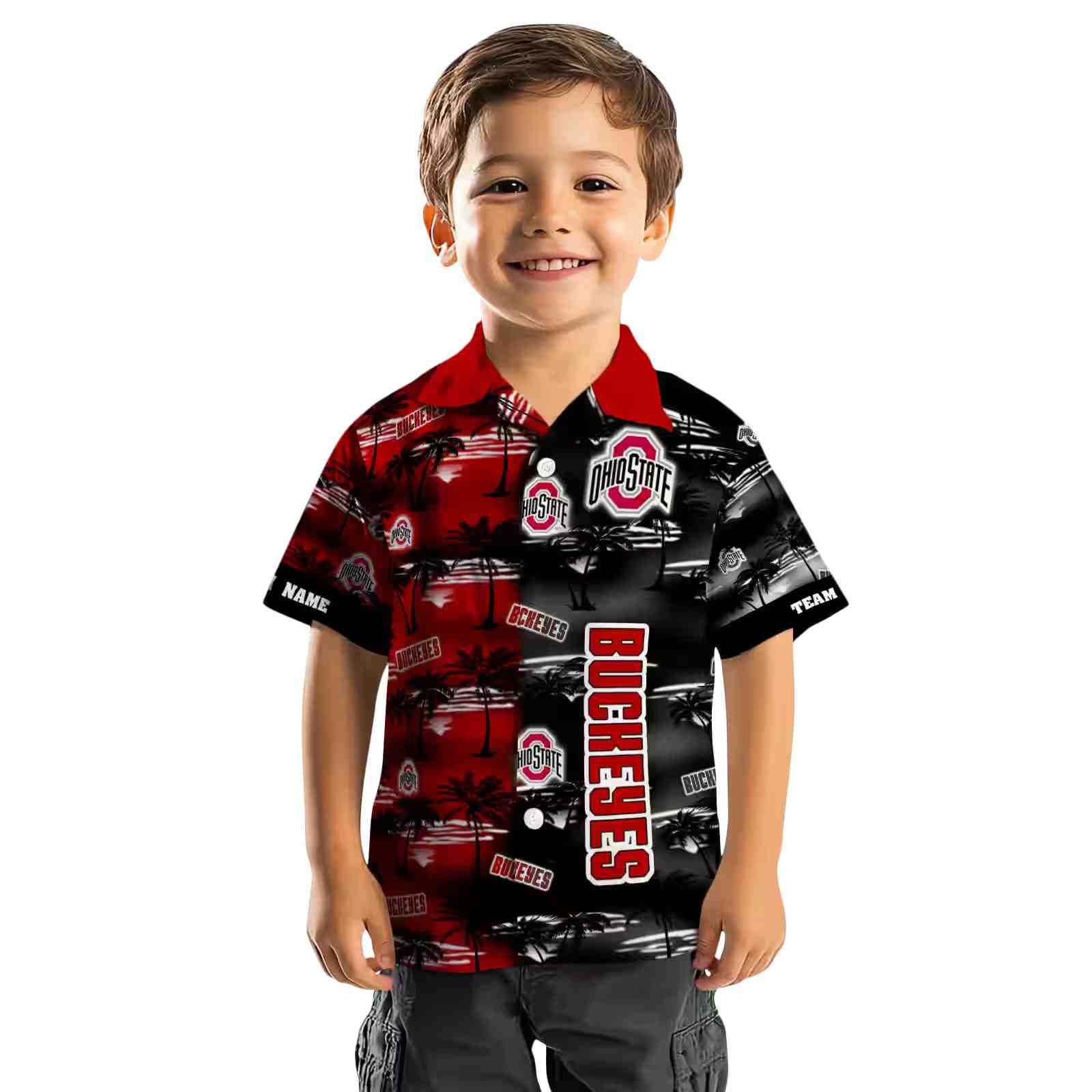 customized ohio state buckeyes palm silhouettes scarlet hawaiian shirt top rated