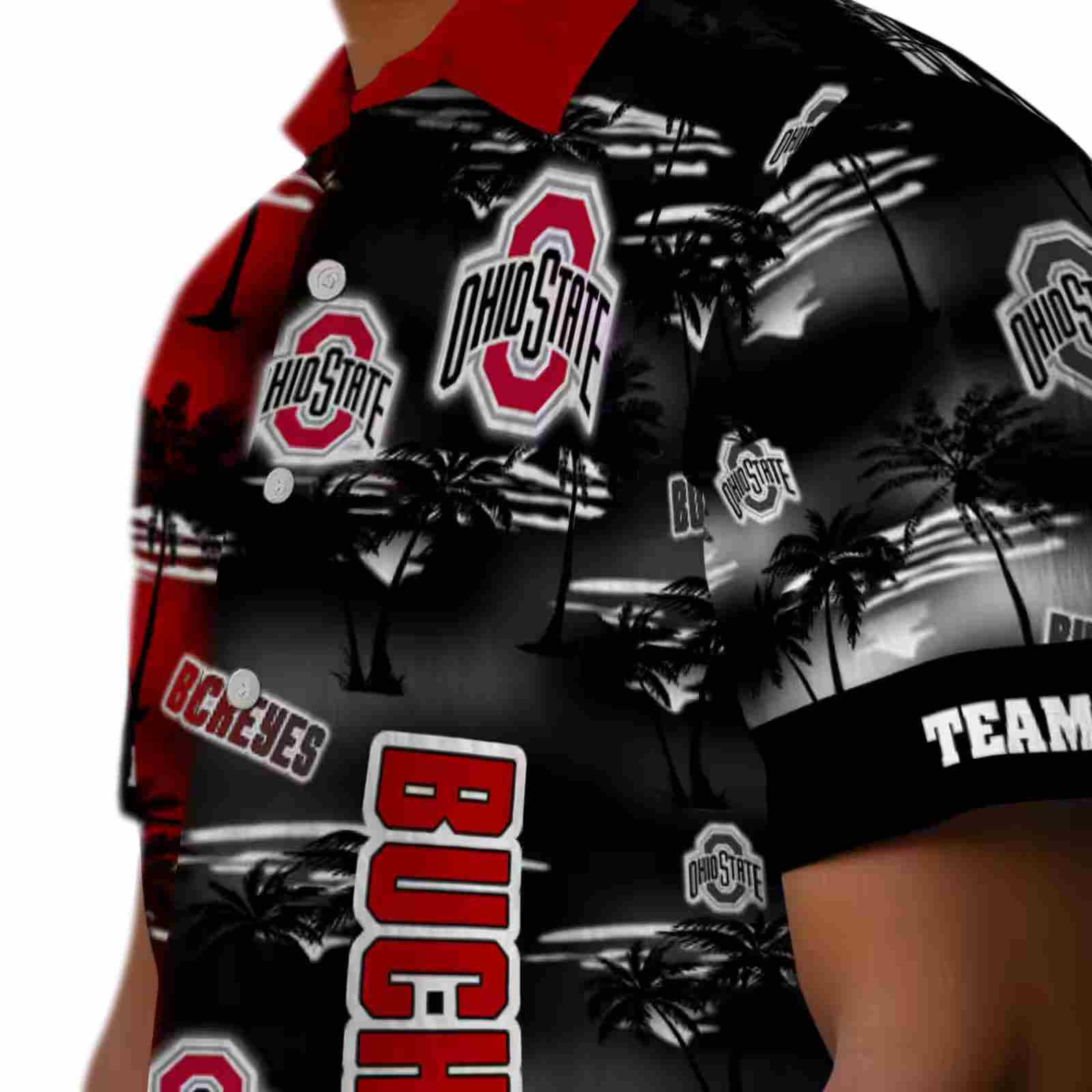 customized ohio state buckeyes palm silhouettes scarlet hawaiian shirt trendy