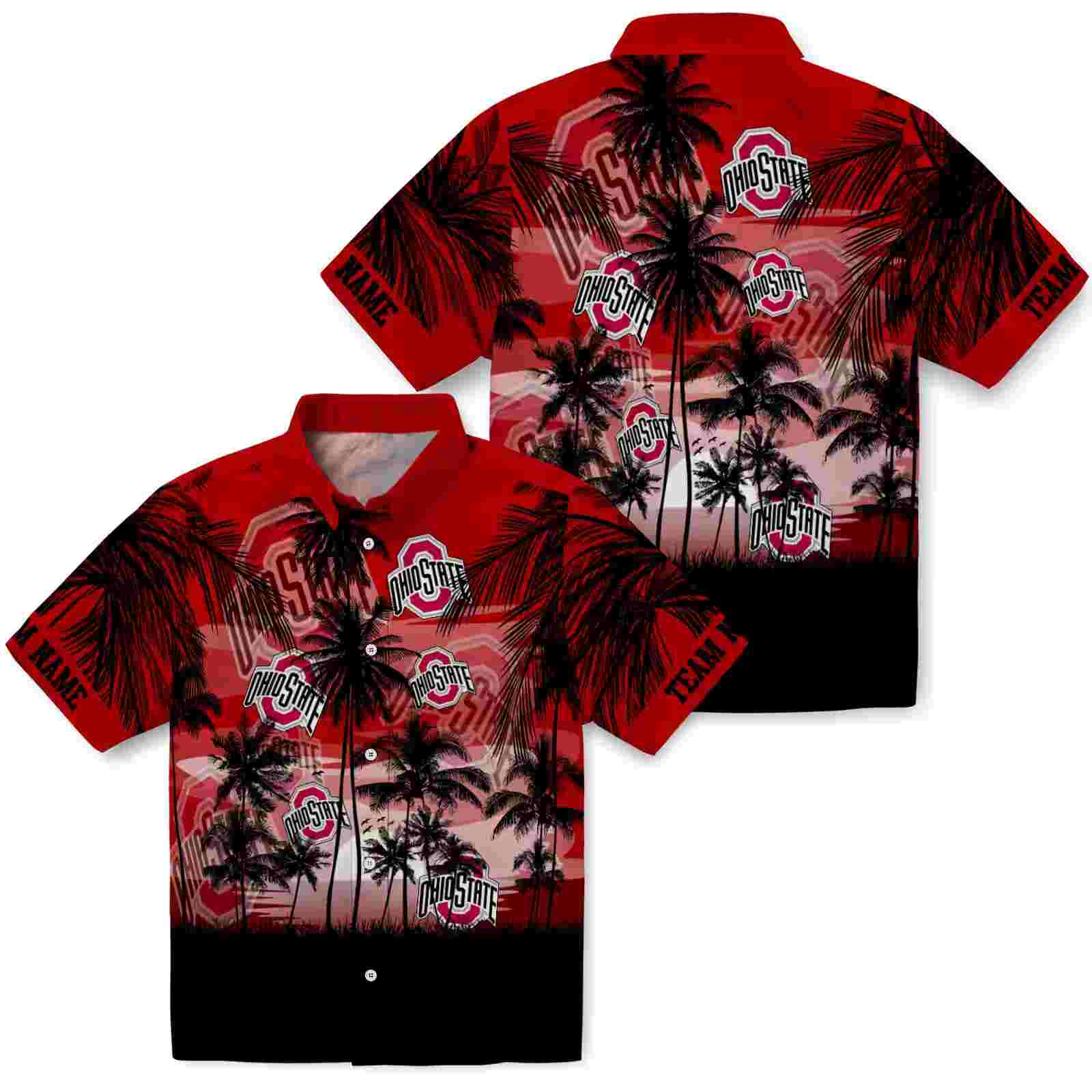 customized ohio state buckeyes sunset scene scarlet black hawaiian shirt high quality