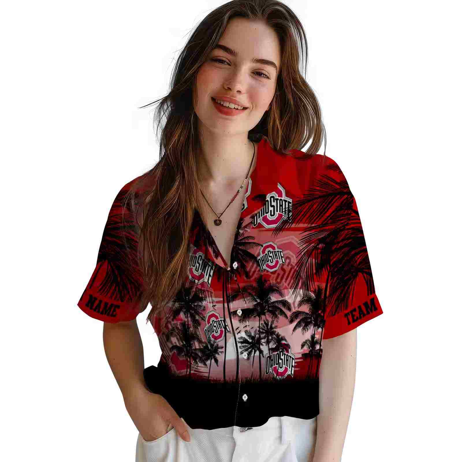 customized ohio state buckeyes sunset scene scarlet black hawaiian shirt latest model