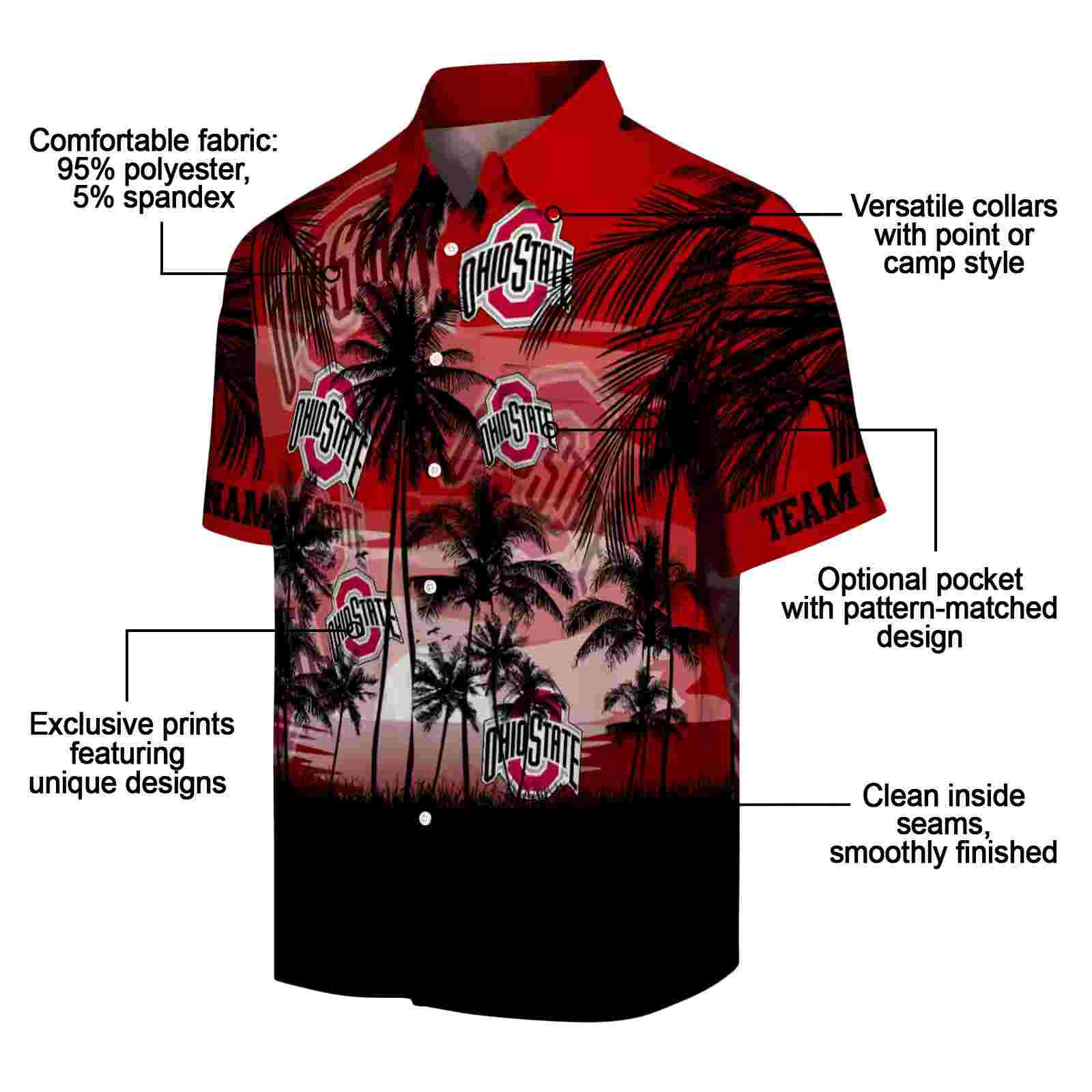 customized ohio state buckeyes sunset scene scarlet black hawaiian shirt new arrival