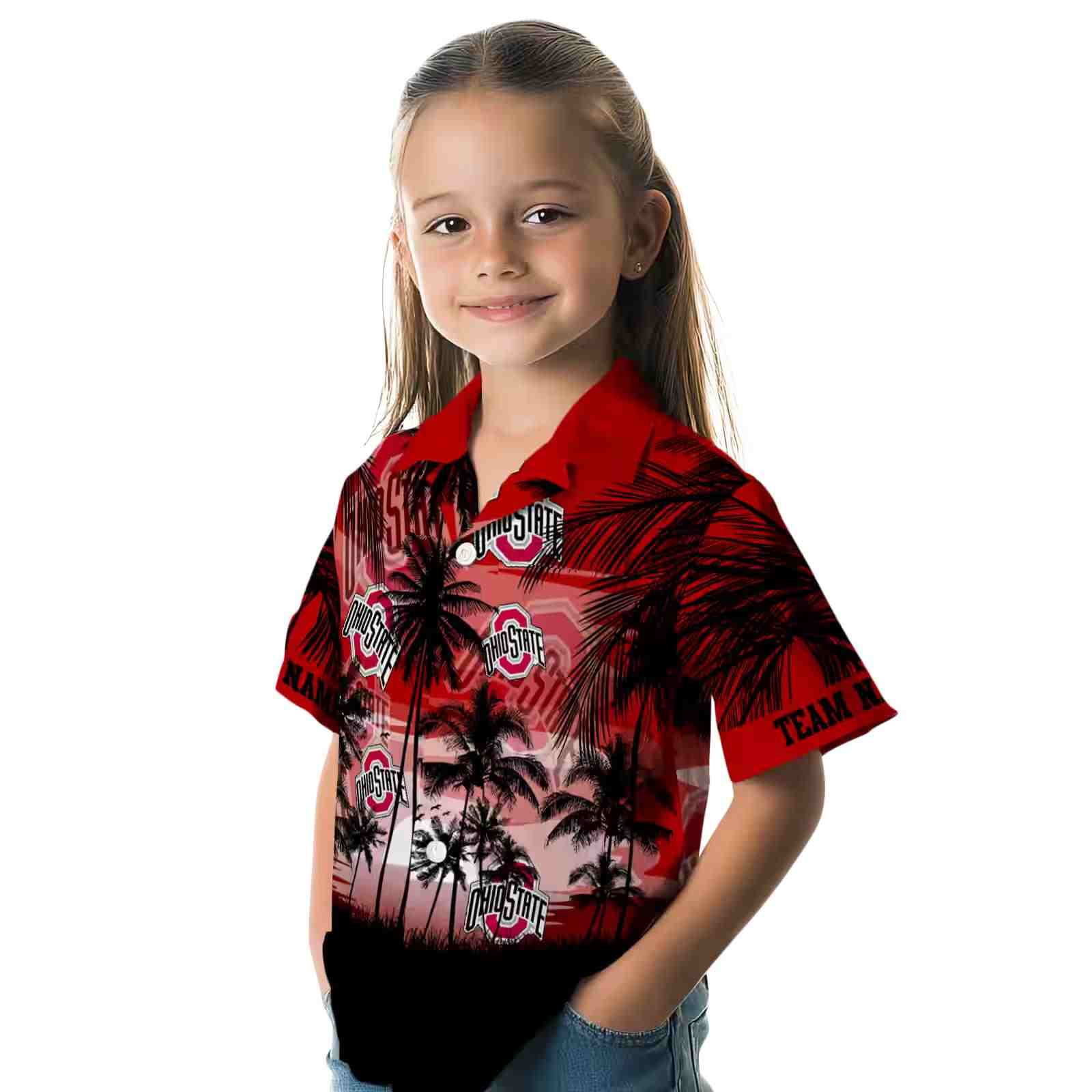 customized ohio state buckeyes sunset scene scarlet black hawaiian shirt premium grade