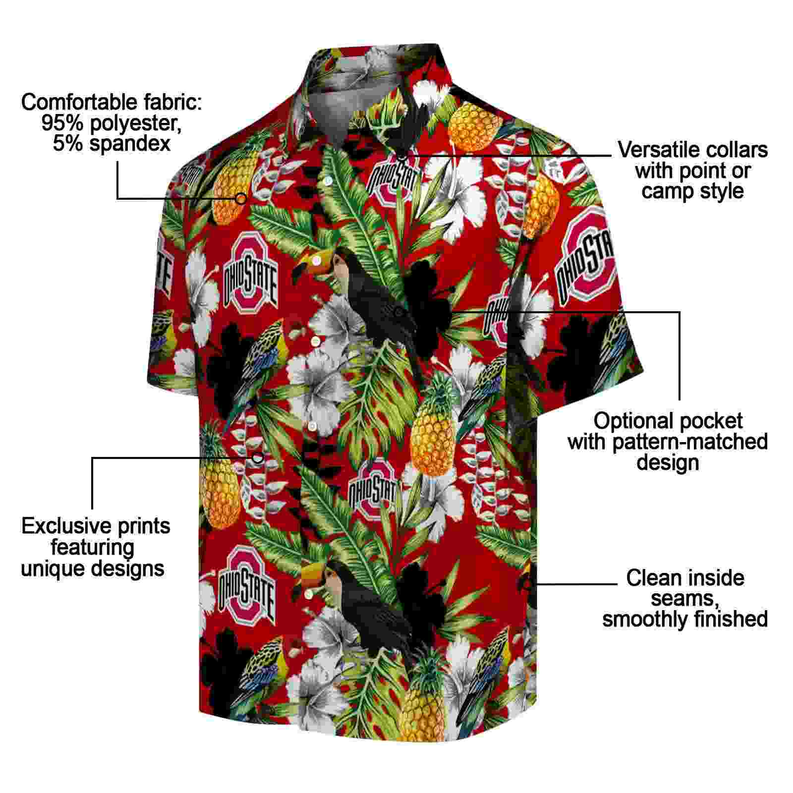 customized ohio state buckeyes tropical toucan scarlet green hawaiian shirt new arrival