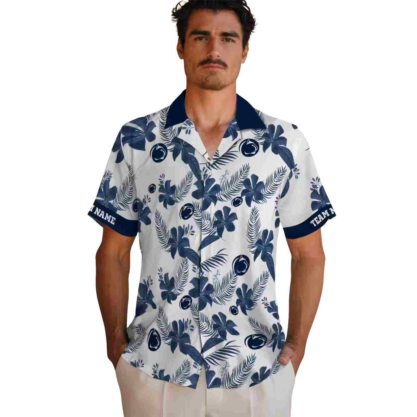 customized penn state nittany lions botanical print white hawaiian shirt fashion forward