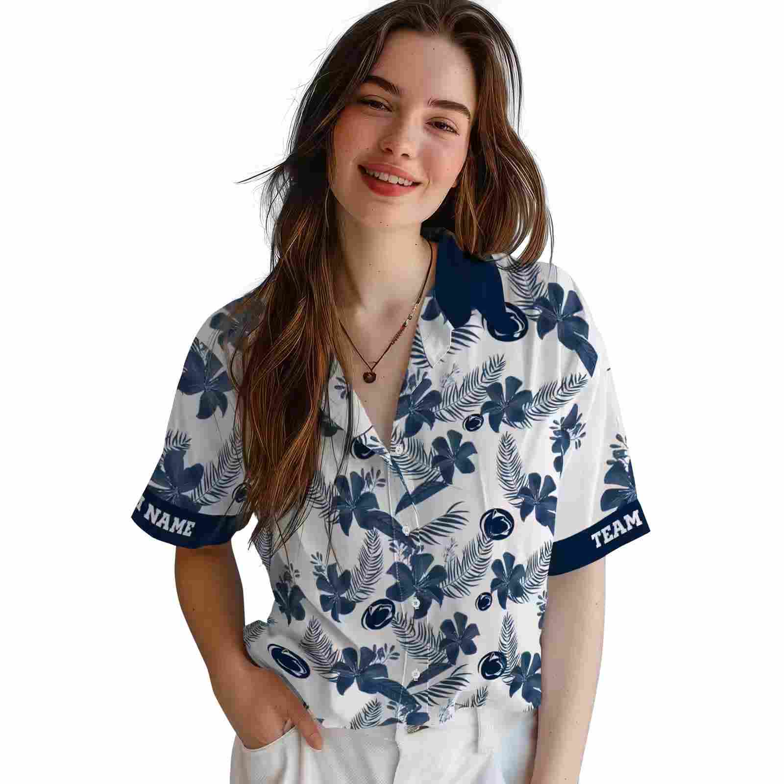 customized penn state nittany lions botanical print white hawaiian shirt latest model