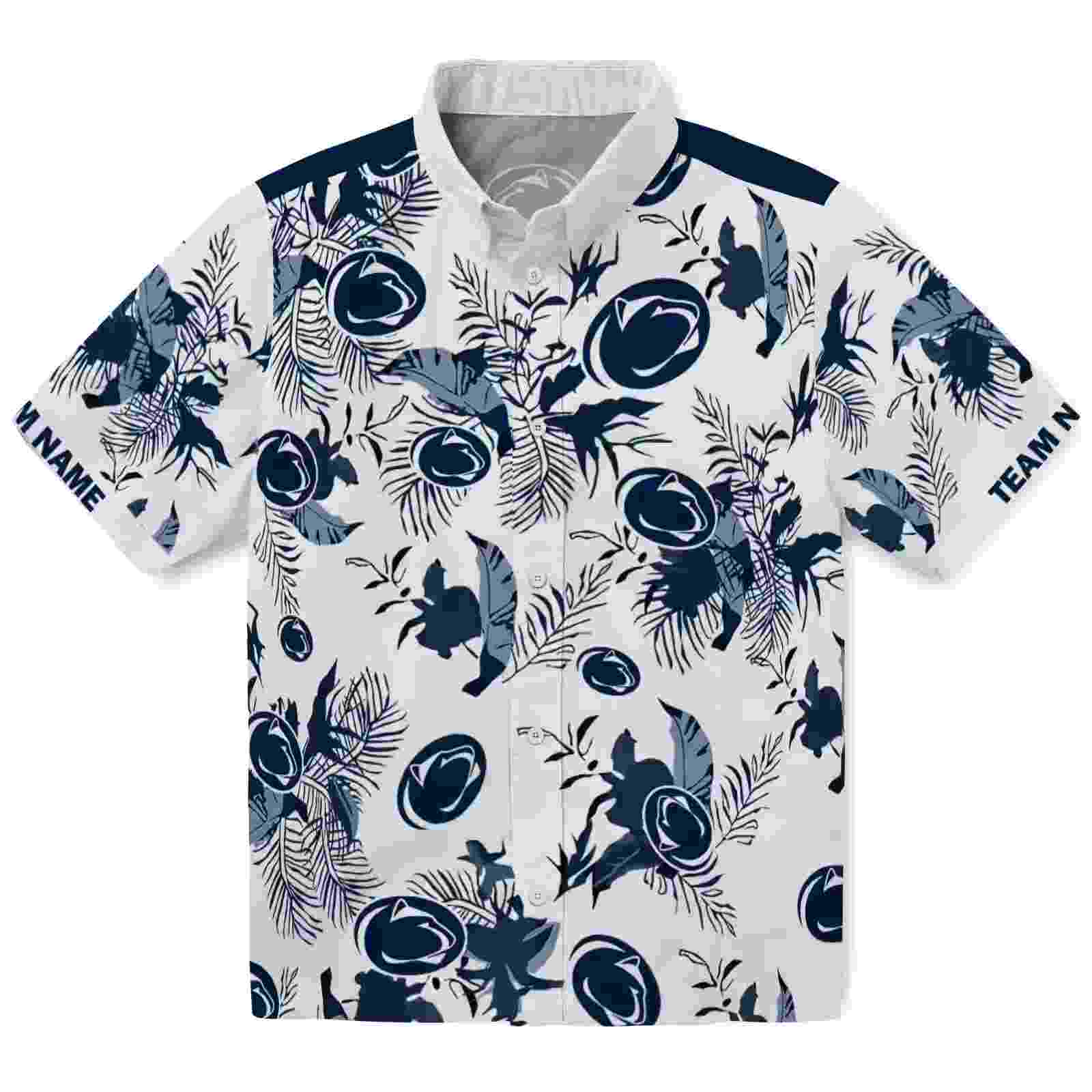 Customized Penn State Nittany Lions Botanical Theme Blue White Hawaiian Shirt