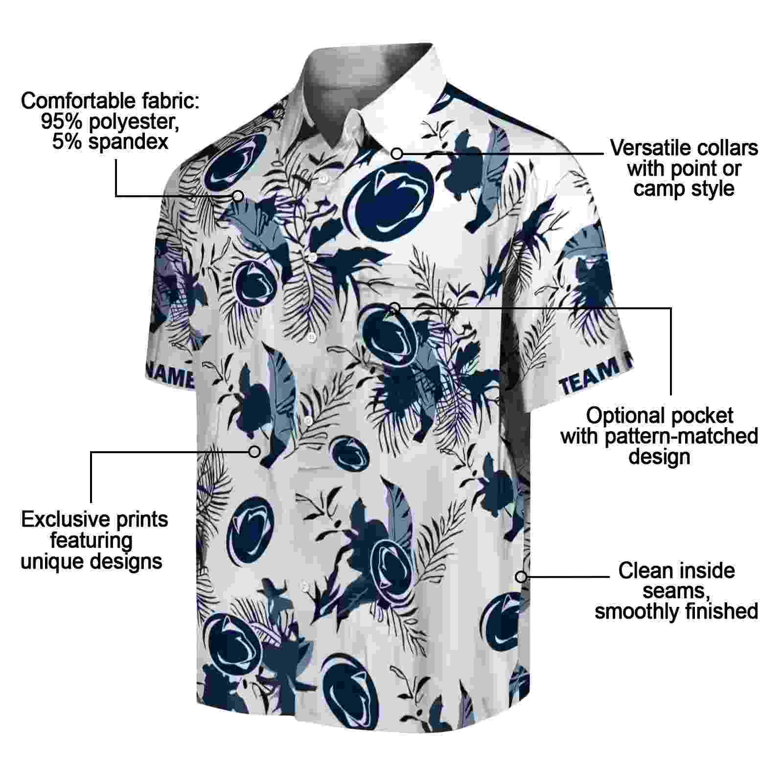 customized penn state nittany lions botanical theme blue white hawaiian shirt new arrival