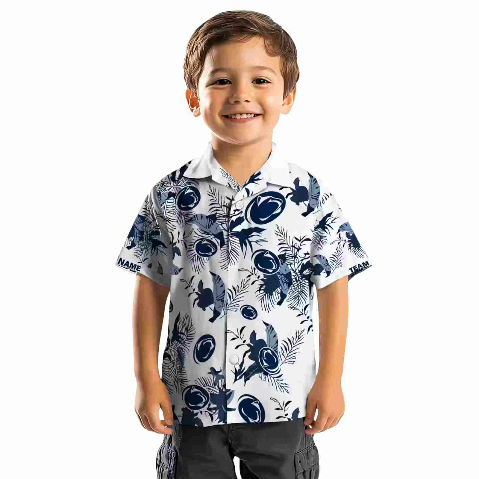 customized penn state nittany lions botanical theme blue white hawaiian shirt top rated