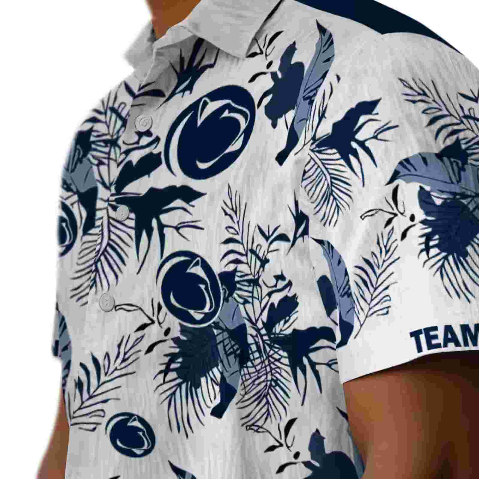 customized penn state nittany lions botanical theme blue white hawaiian shirt trendy