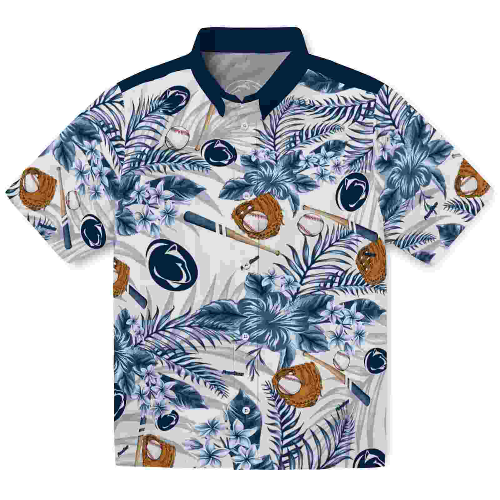 Customized Penn State Nittany Lions Floral Baseball Blue White Hawaiian Shirt