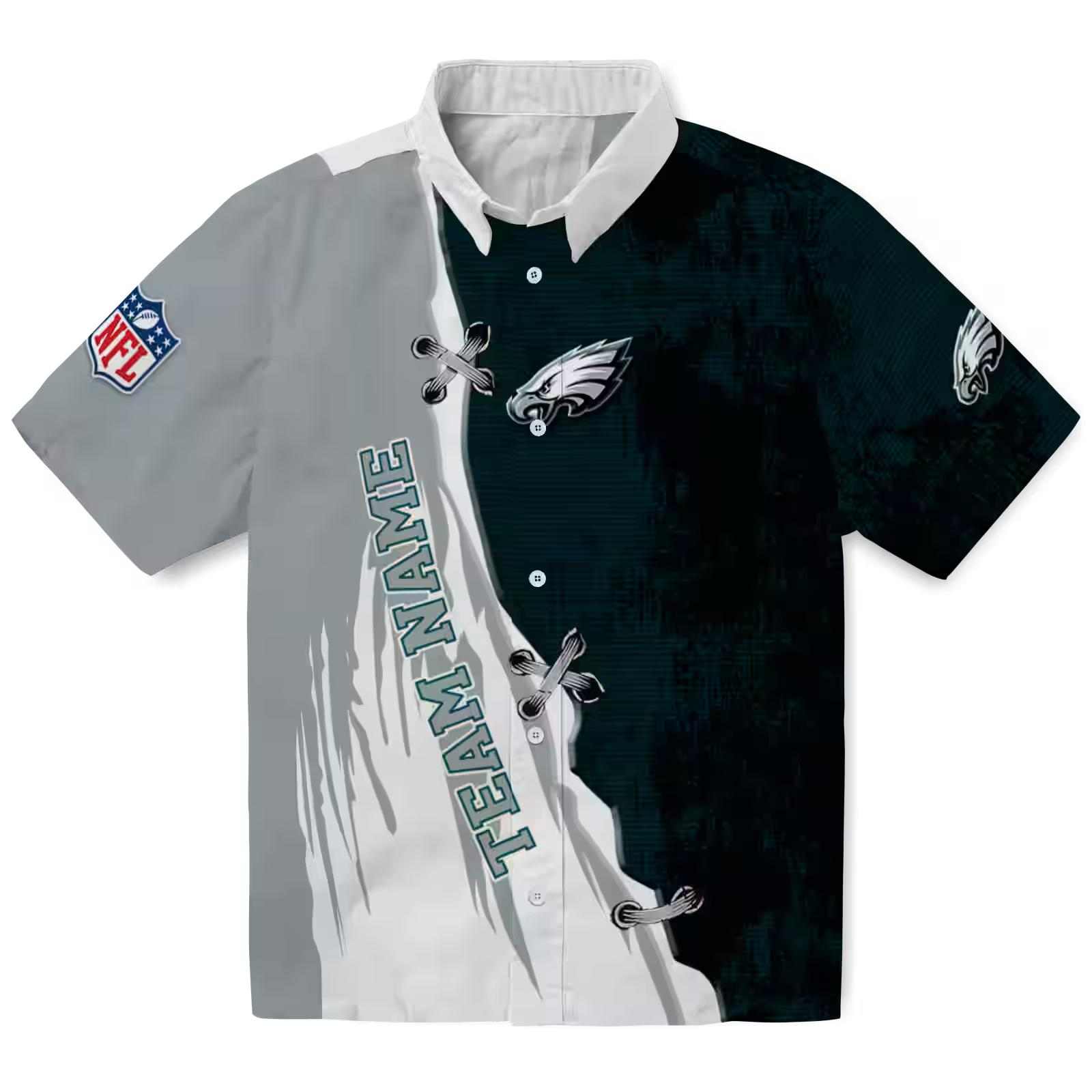 Customized Philadelphia Eagles Edgy Streaks Green White Hawaiian Shirt