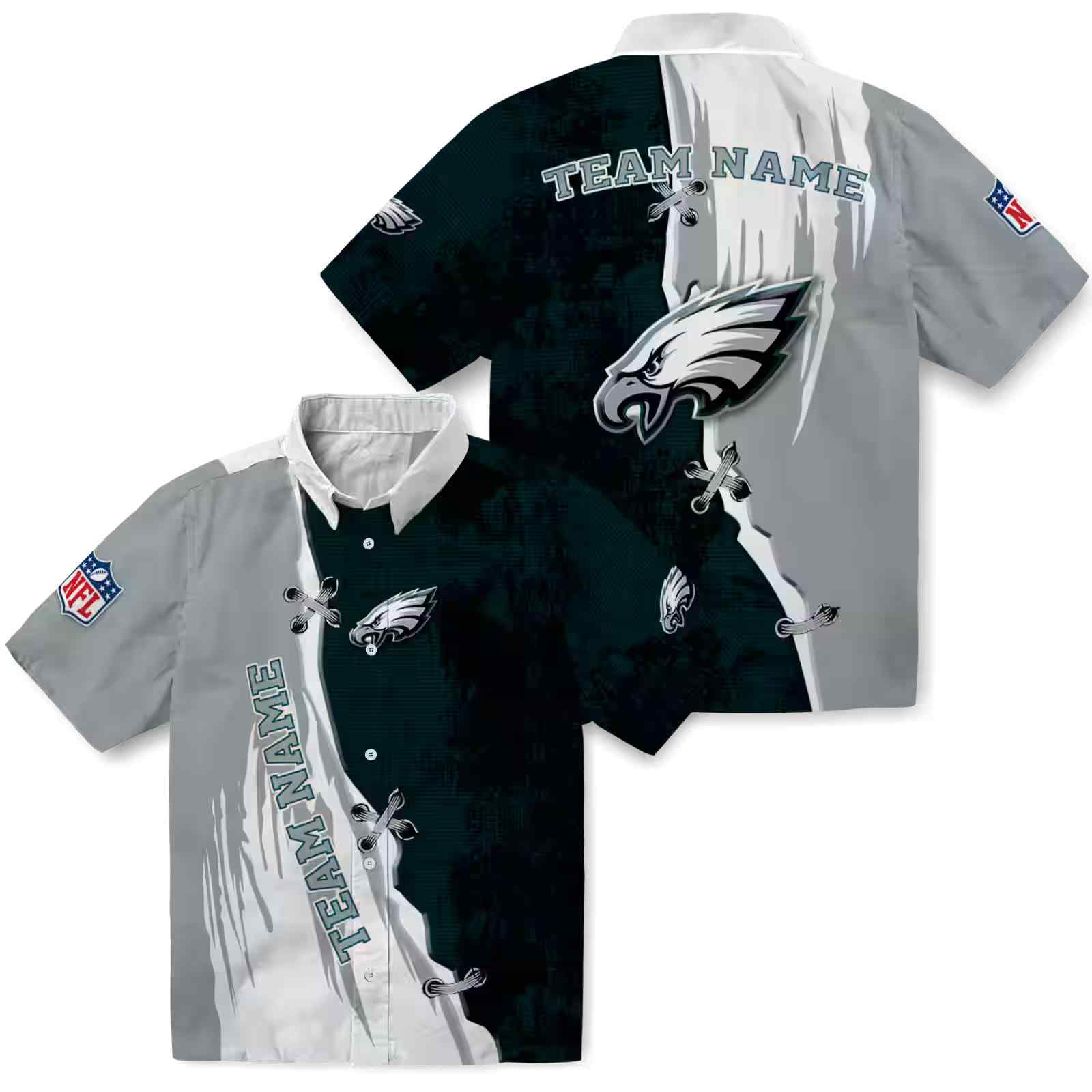 customized philadelphia eagles edgy streaks green white hawaiian shirt high quality