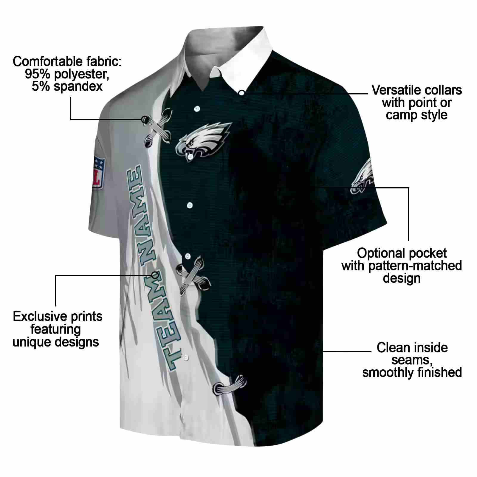 customized philadelphia eagles edgy streaks green white hawaiian shirt new arrival