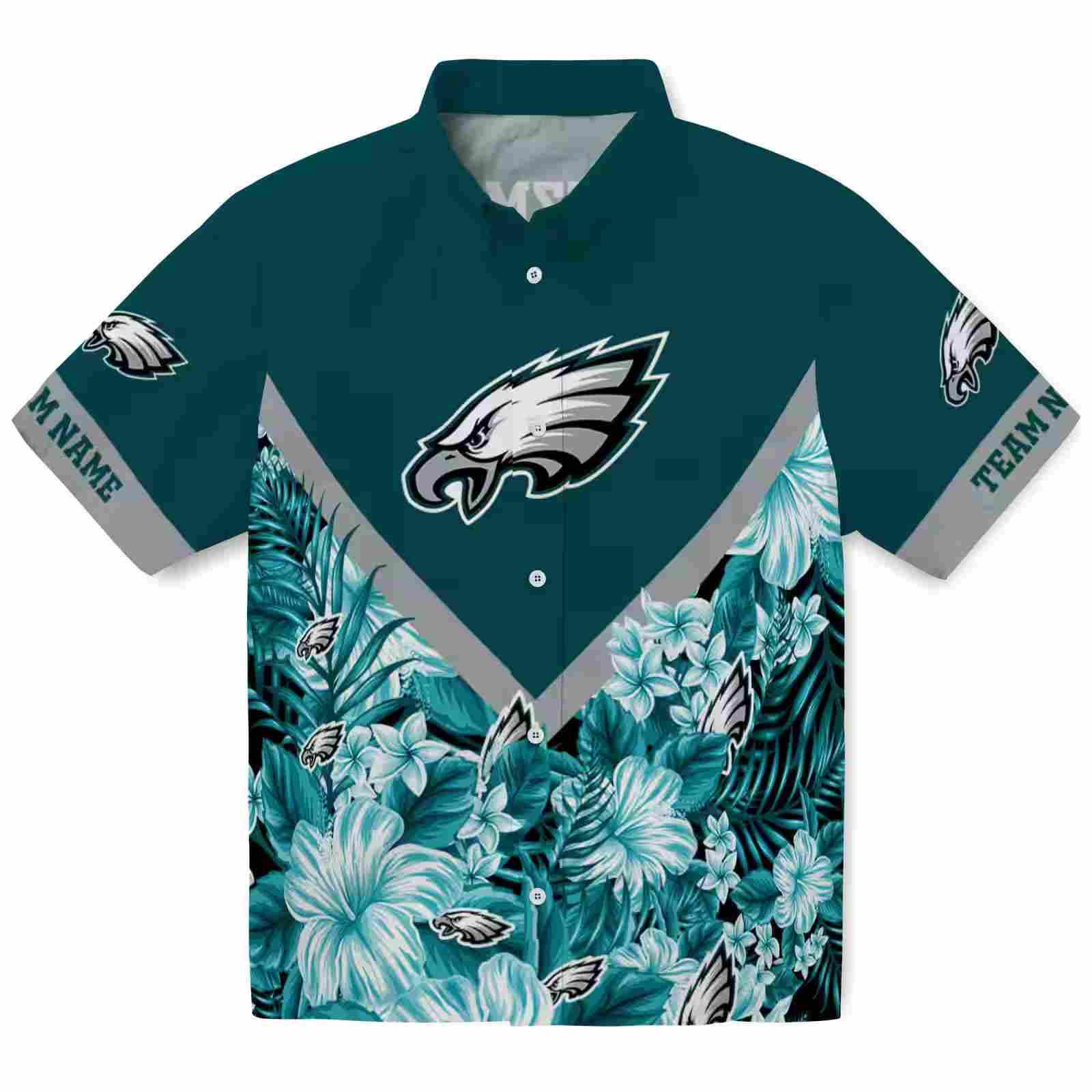 Customized Philadelphia Eagles Floral Chevron Green Hawaiian Shirt