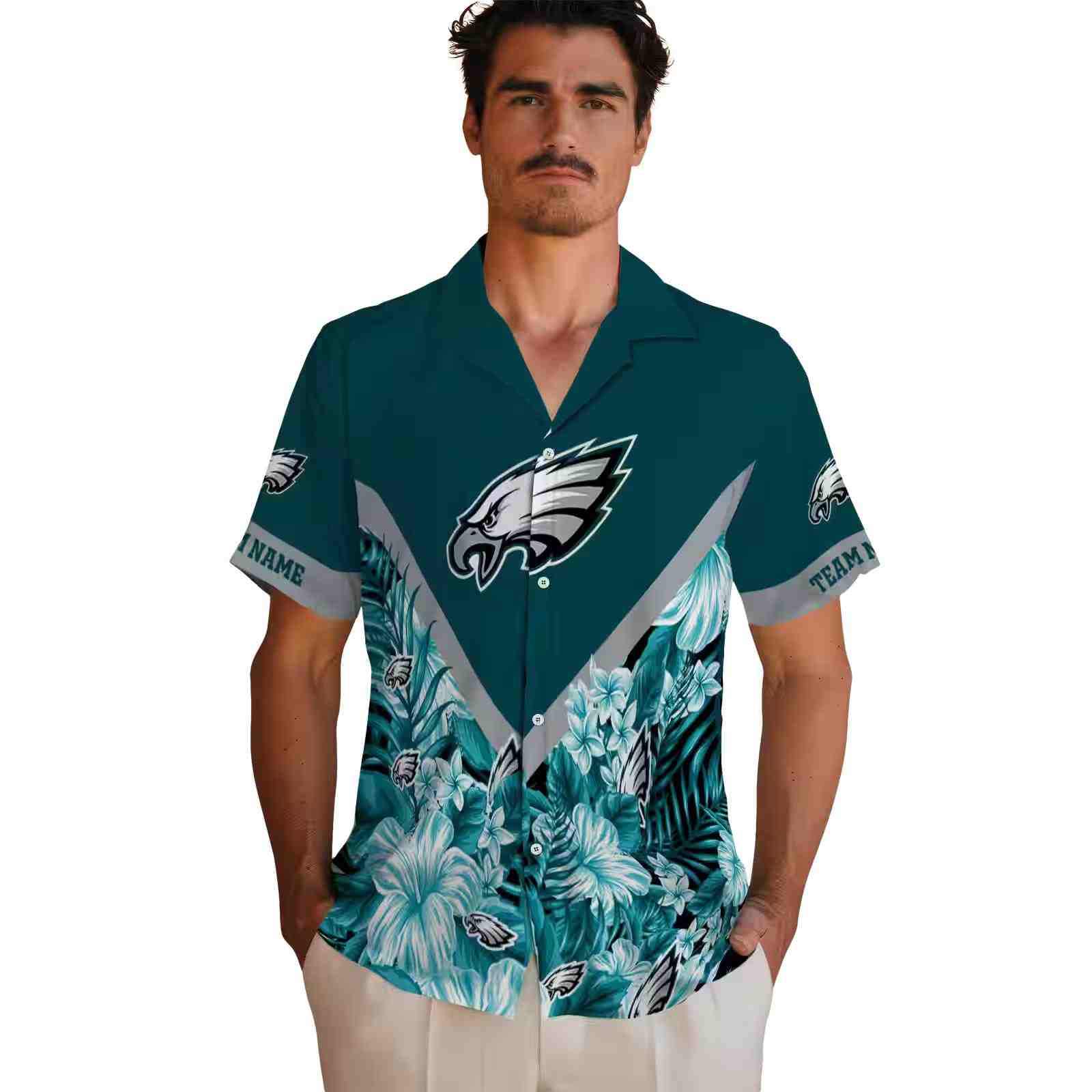 customized philadelphia eagles floral chevron green hawaiian shirt fashion forward