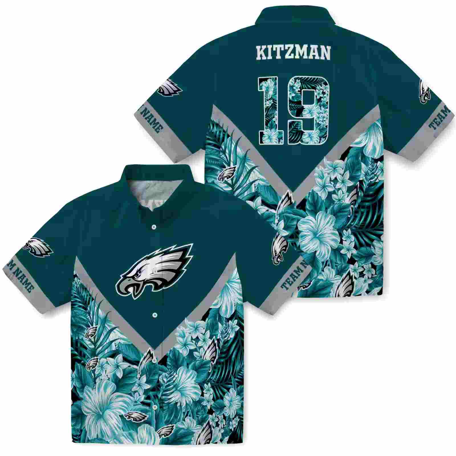 customized philadelphia eagles floral chevron green hawaiian shirt high quality