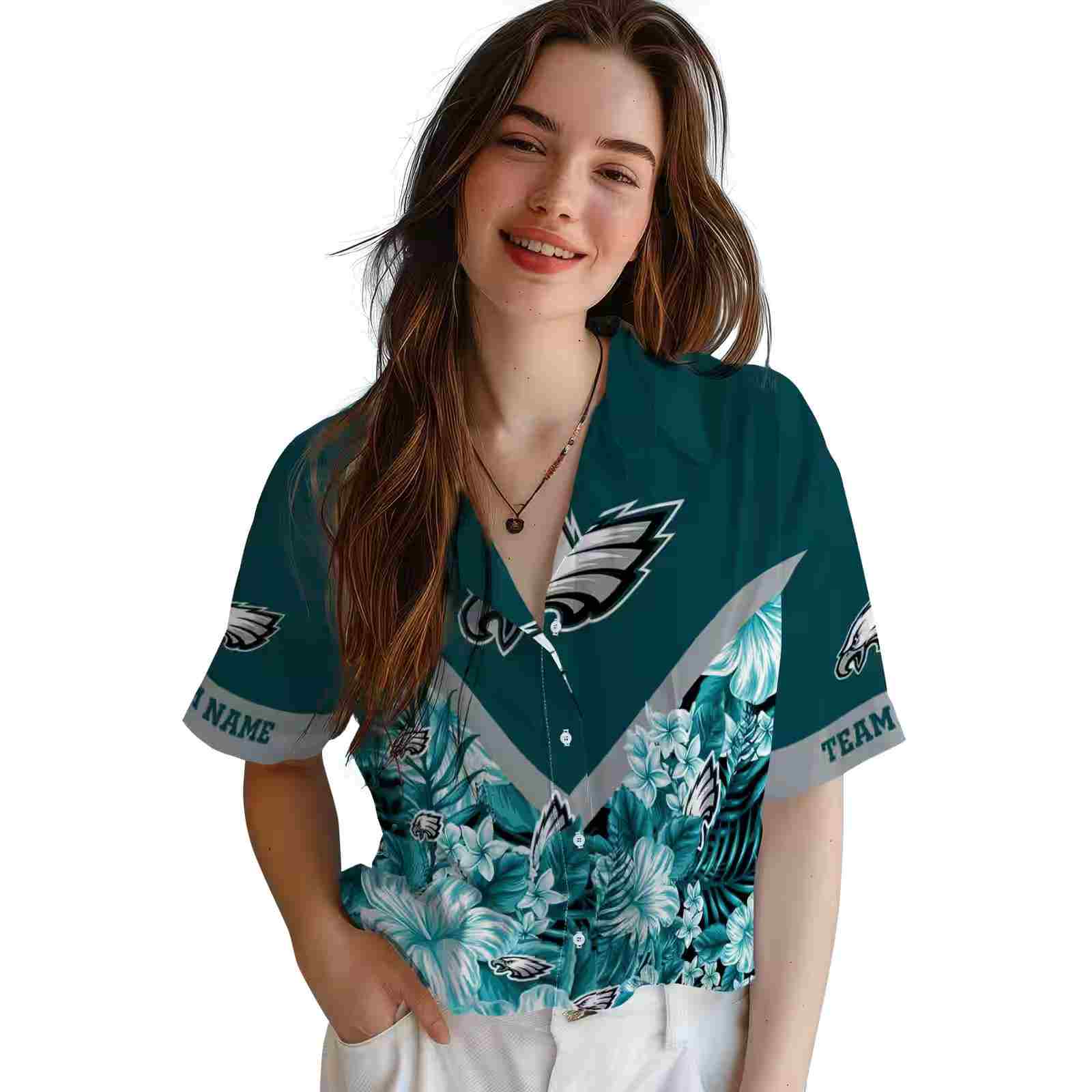 customized philadelphia eagles floral chevron green hawaiian shirt latest model