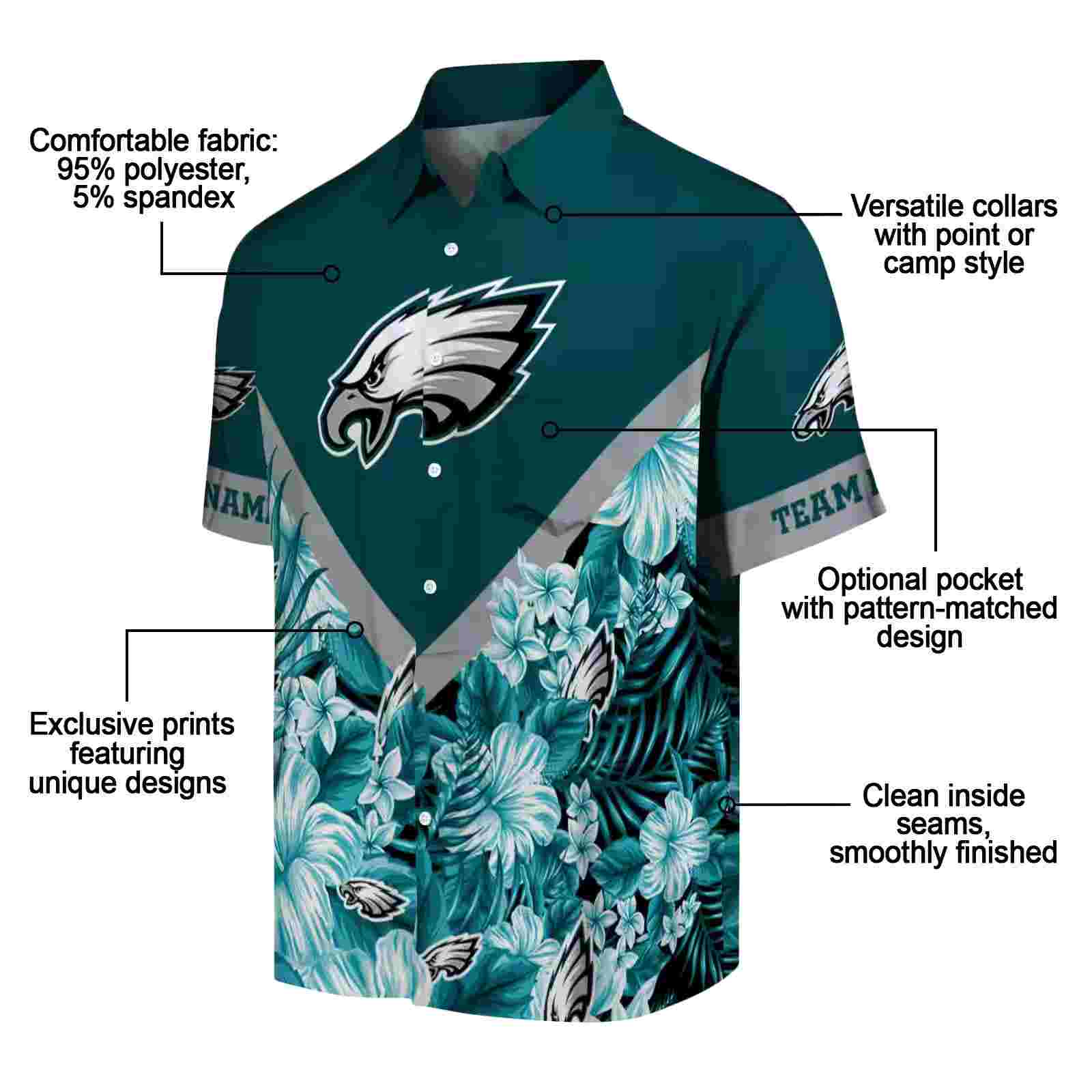 customized philadelphia eagles floral chevron green hawaiian shirt new arrival