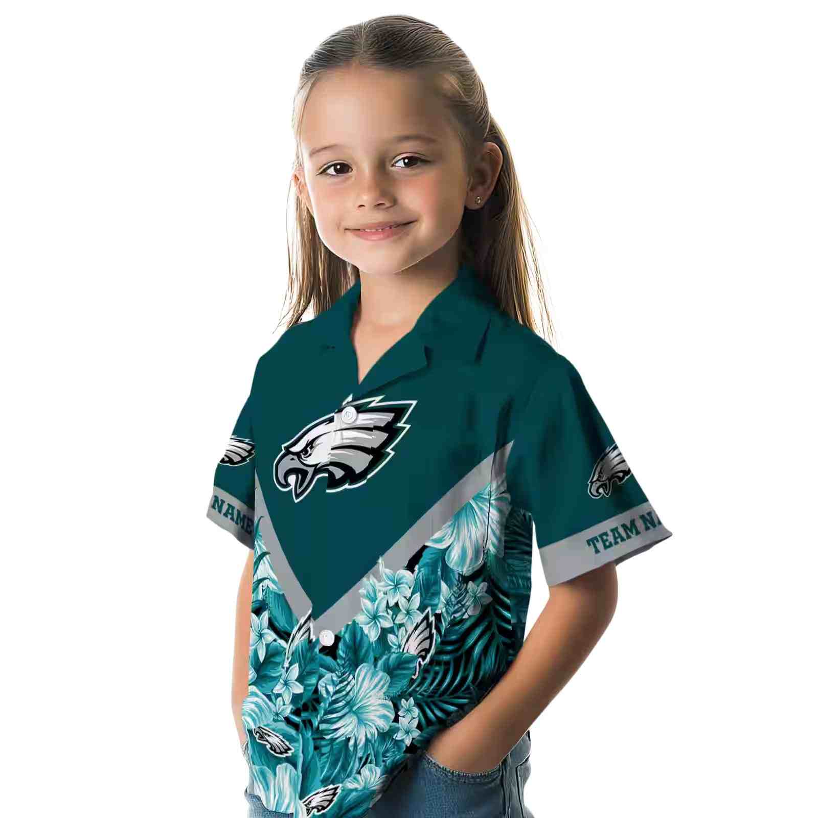 customized philadelphia eagles floral chevron green hawaiian shirt premium grade