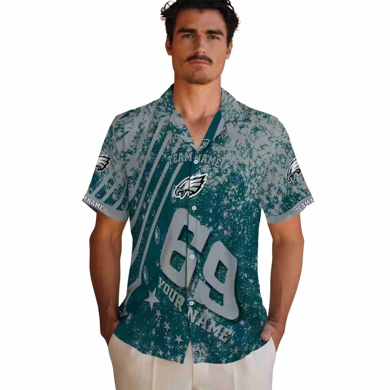 customized philadelphia eagles star stripes green hawaiian shirt fashion forward