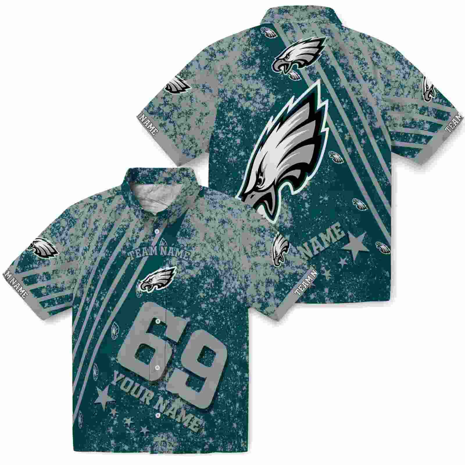 customized philadelphia eagles star stripes green hawaiian shirt high quality