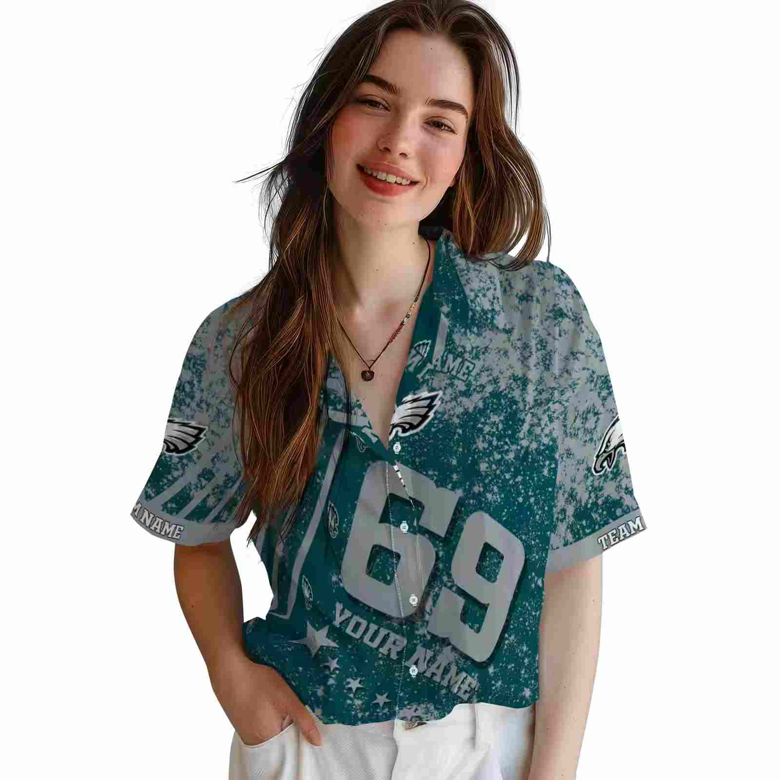 customized philadelphia eagles star stripes green hawaiian shirt latest model