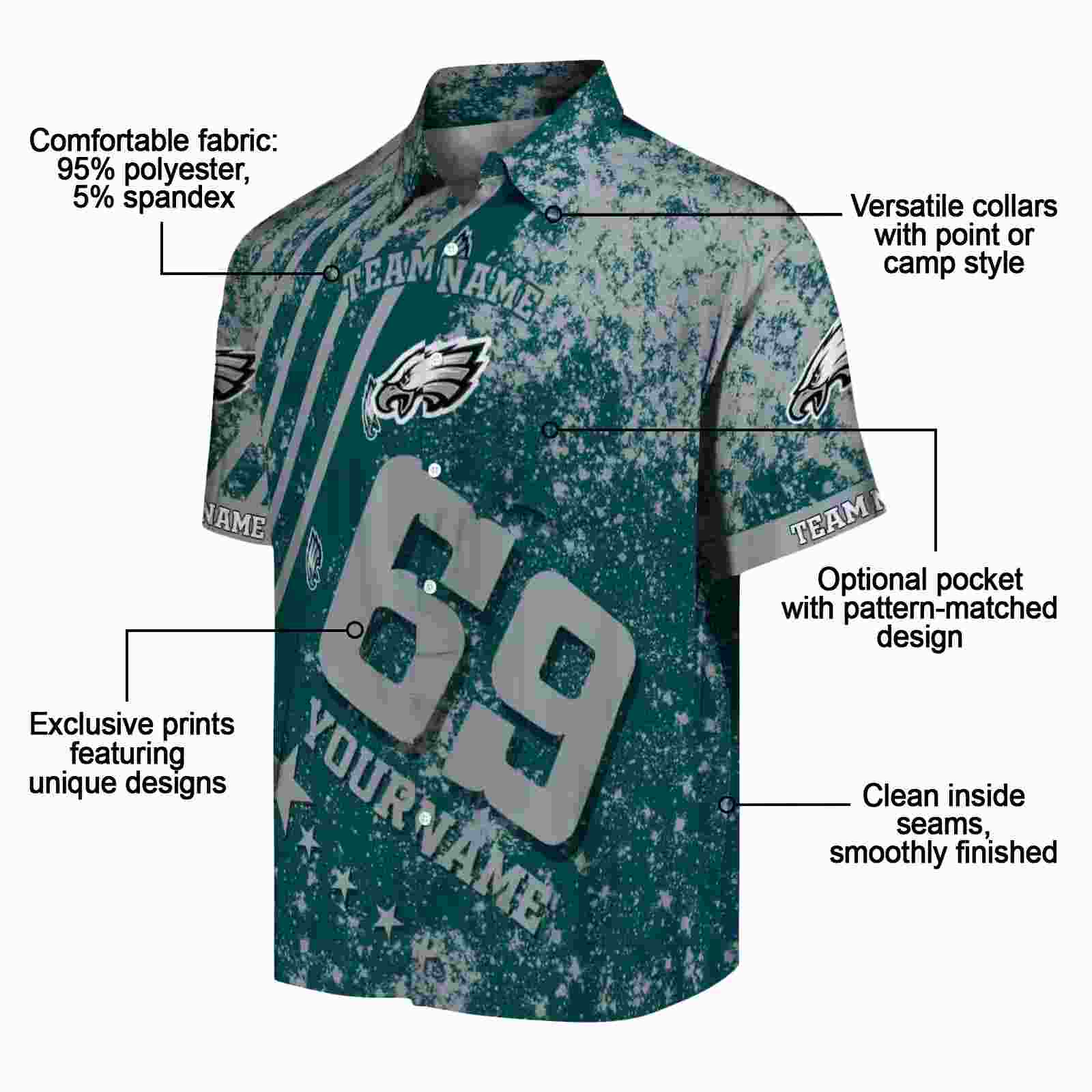 customized philadelphia eagles star stripes green hawaiian shirt new arrival