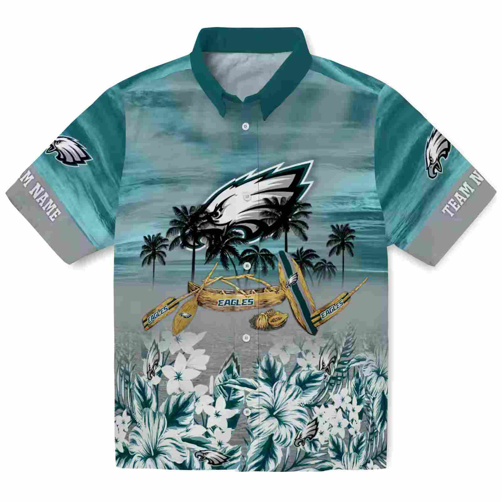 Customized Philadelphia Eagles Tropical Canoe Green Hawaiian Shirt