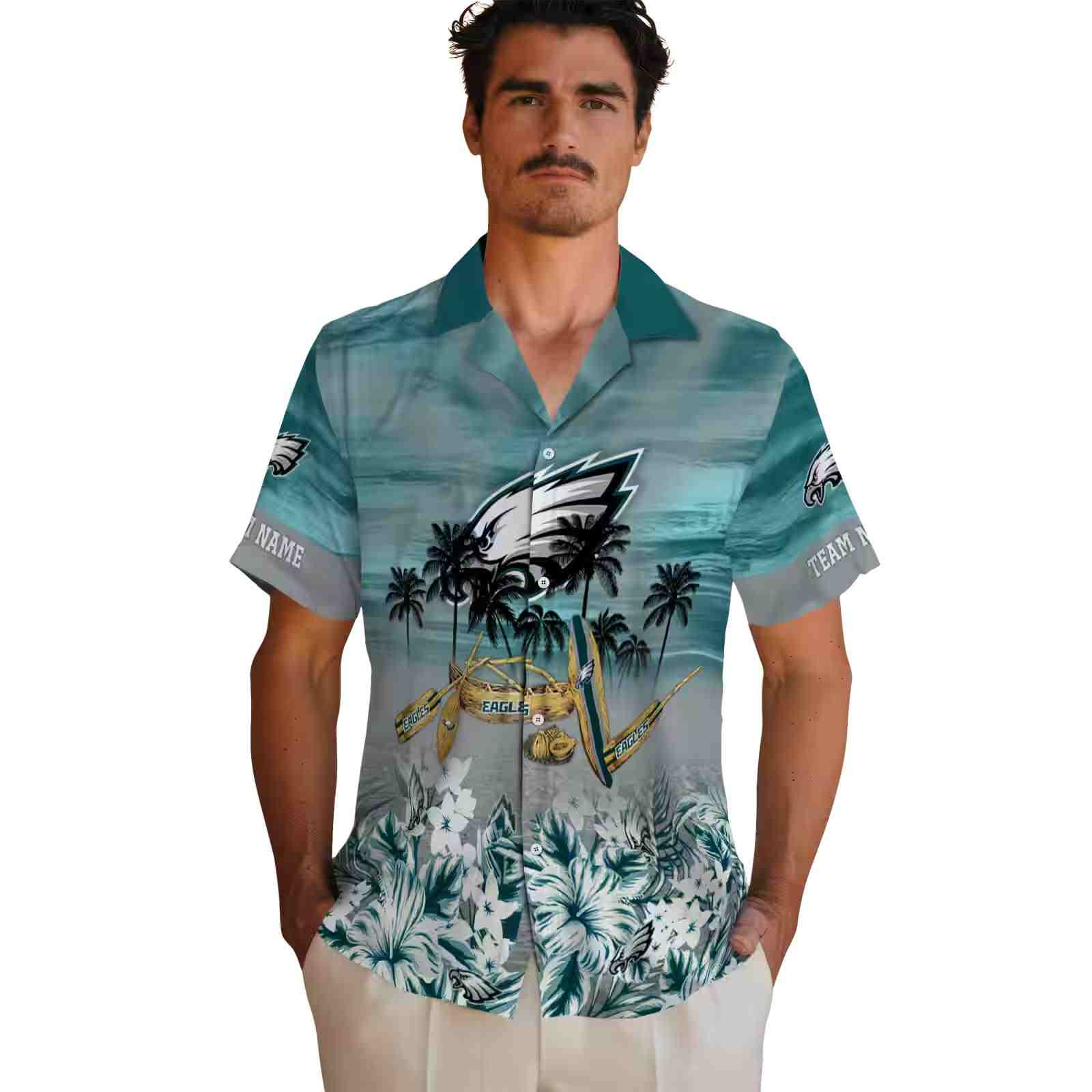 customized philadelphia eagles tropical canoe green hawaiian shirt fashion forward