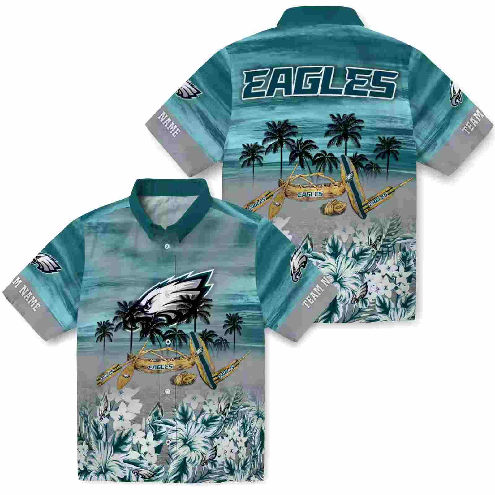 customized philadelphia eagles tropical canoe green hawaiian shirt high quality