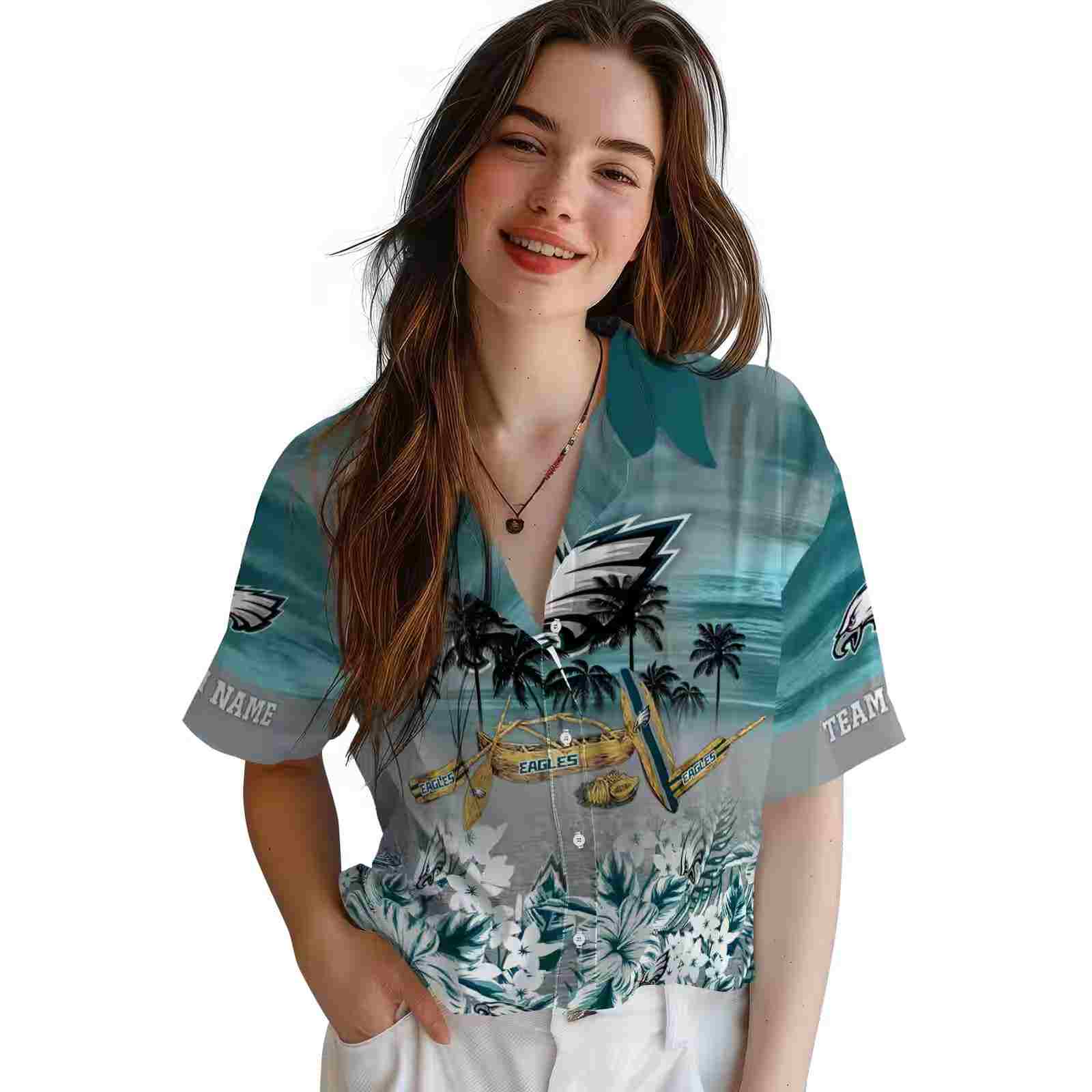 customized philadelphia eagles tropical canoe green hawaiian shirt latest model