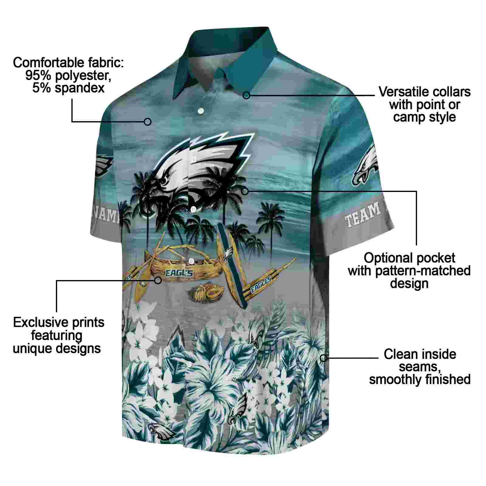 customized philadelphia eagles tropical canoe green hawaiian shirt new arrival