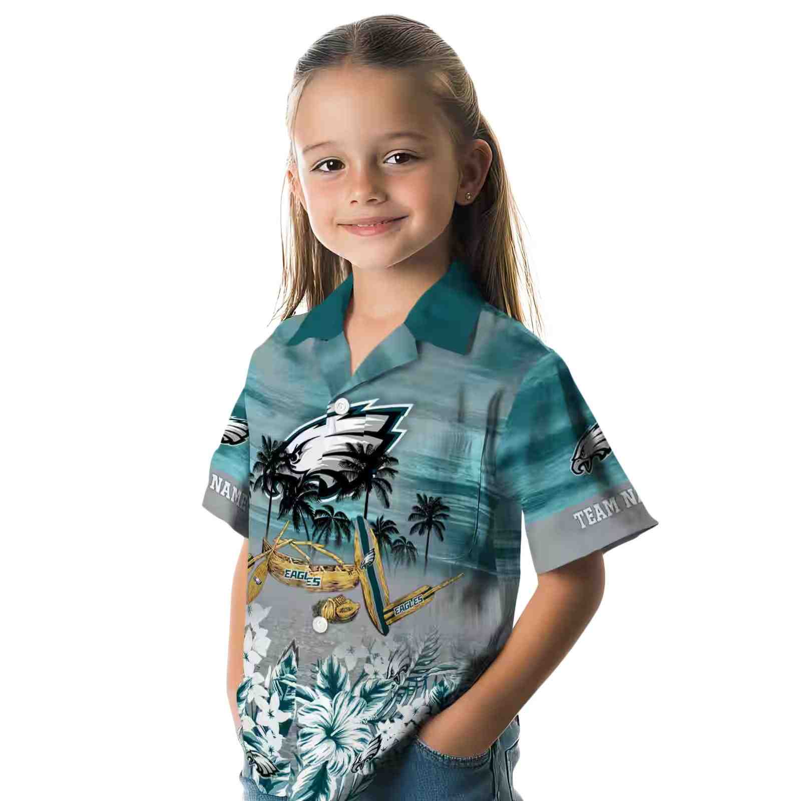 customized philadelphia eagles tropical canoe green hawaiian shirt premium grade