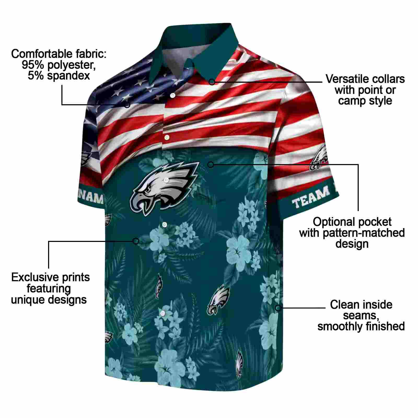 customized philadelphia eagles us flag hibiscus green hawaiian shirt new arrival