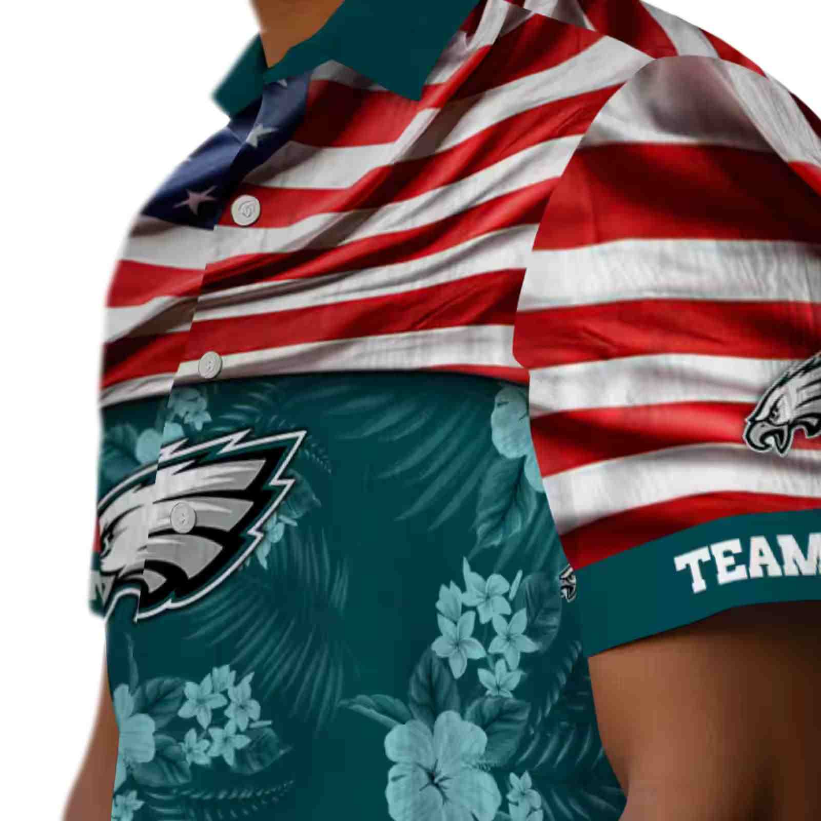 customized philadelphia eagles us flag hibiscus green hawaiian shirt trendy