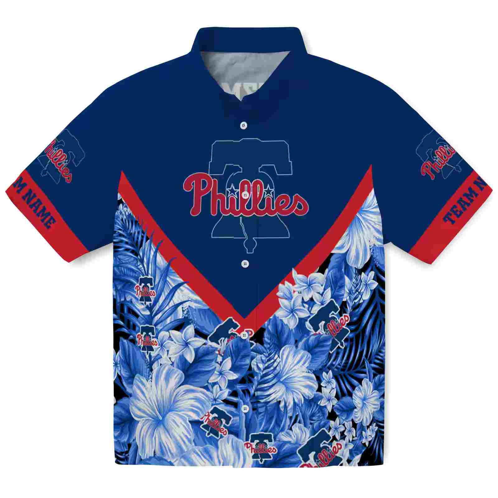 Customized Philadelphia Phillies Floral Chevron Blue Hawaiian Shirt