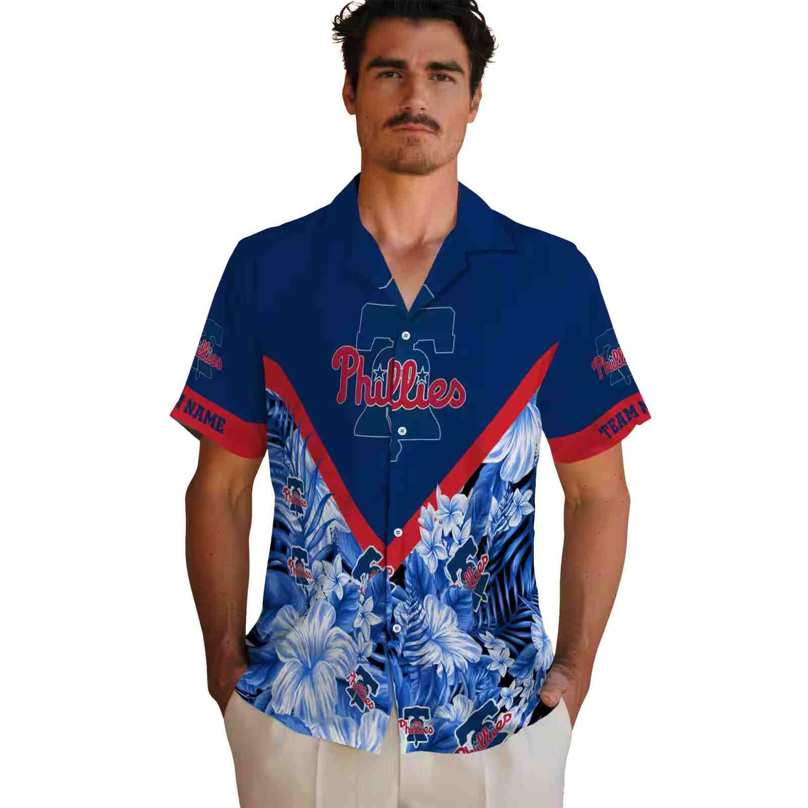 customized philadelphia phillies floral chevron blue hawaiian shirt fashion forward