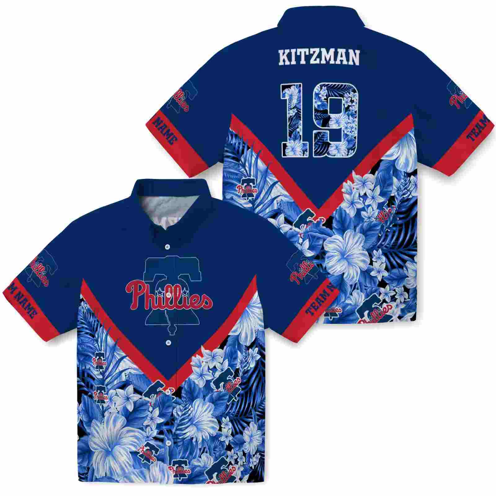 customized philadelphia phillies floral chevron blue hawaiian shirt high quality