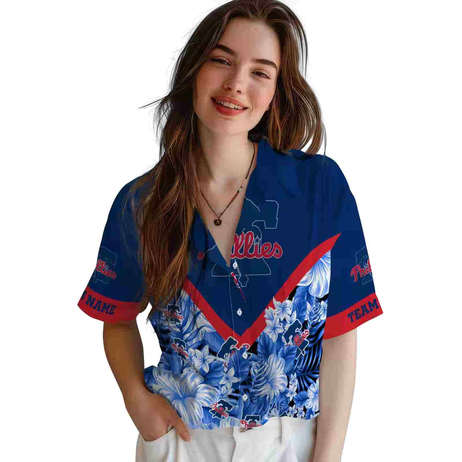 customized philadelphia phillies floral chevron blue hawaiian shirt latest model