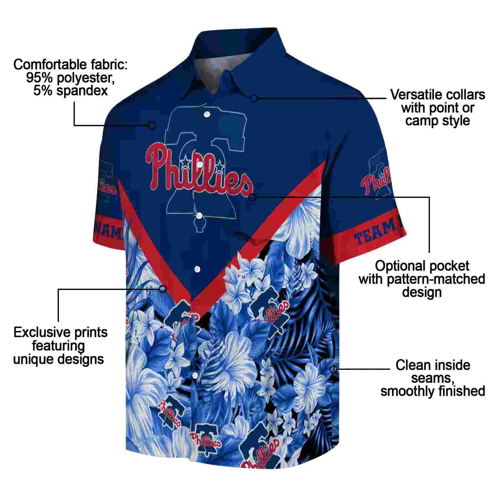 customized philadelphia phillies floral chevron blue hawaiian shirt new arrival