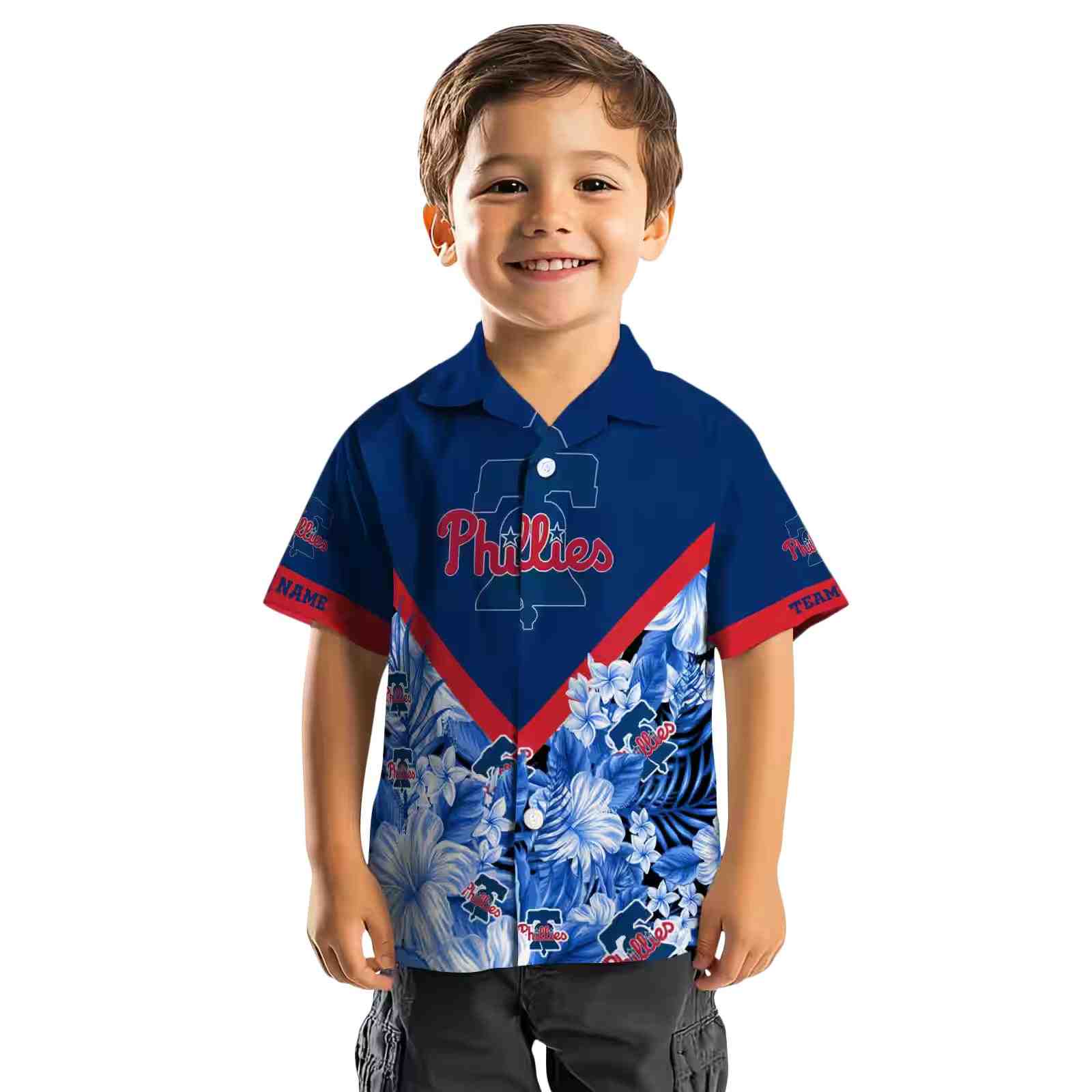 customized philadelphia phillies floral chevron blue hawaiian shirt top rated