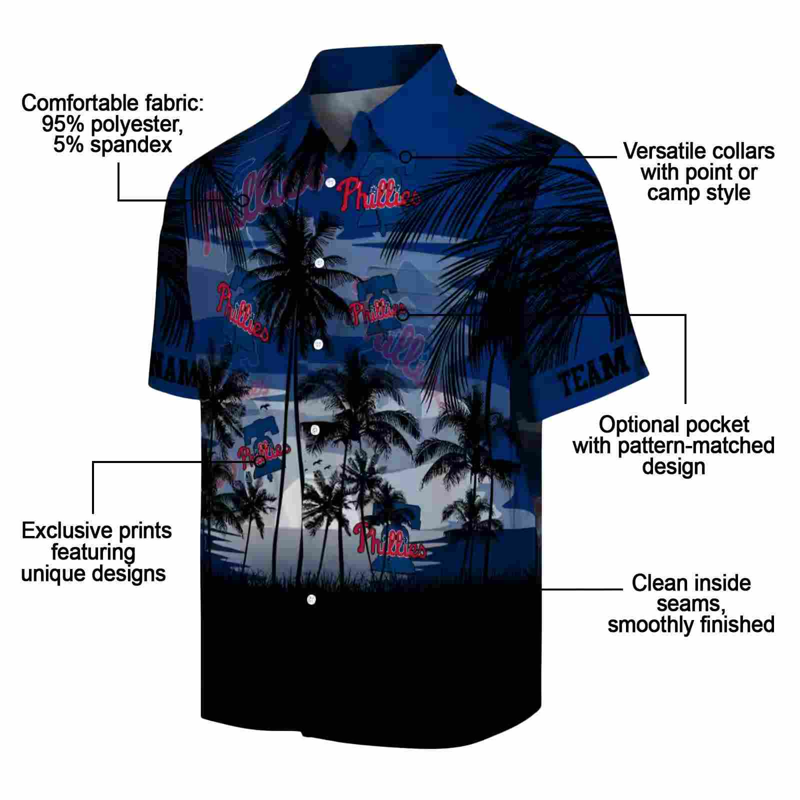 customized philadelphia phillies sunset scene blue black hawaiian shirt new arrival