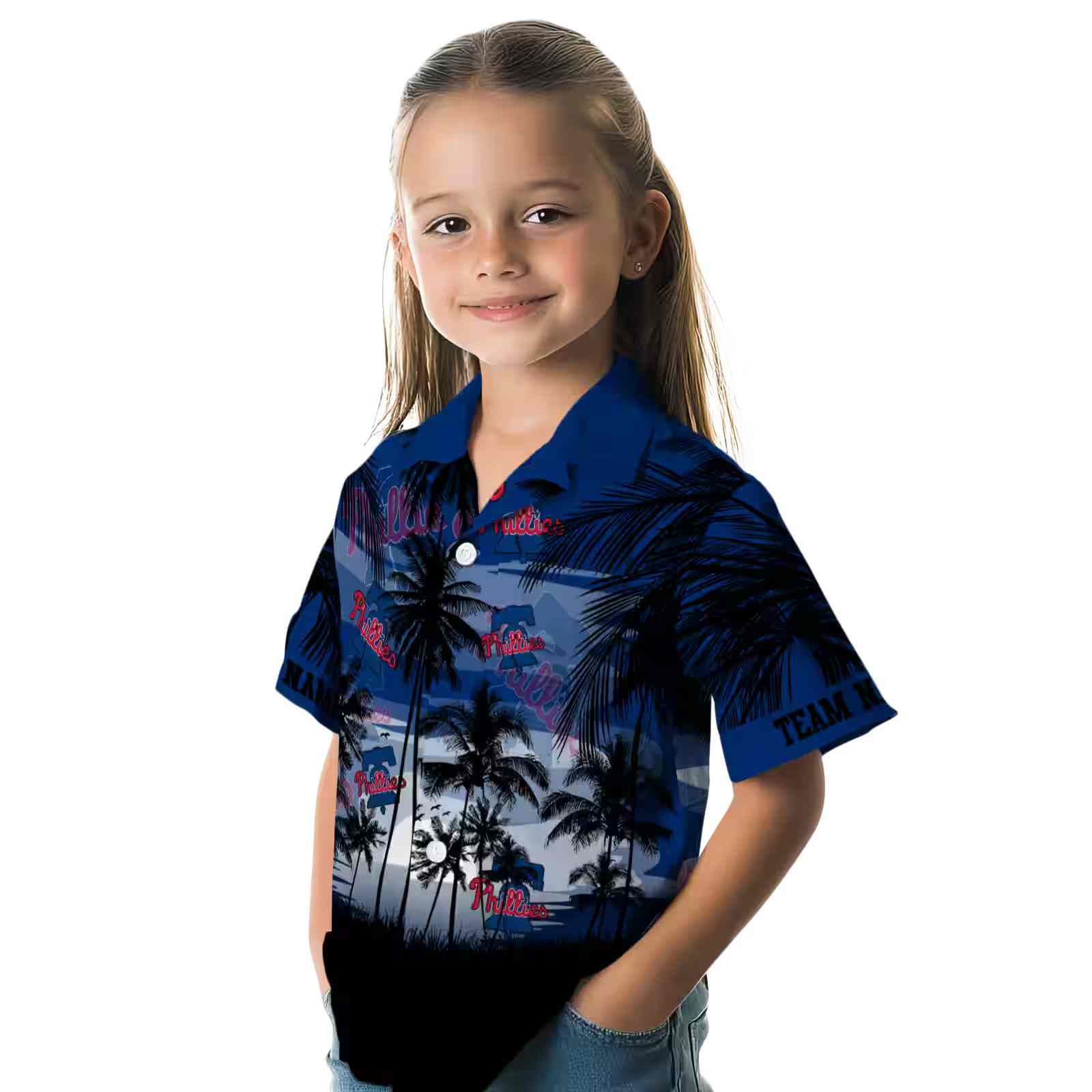 customized philadelphia phillies sunset scene blue black hawaiian shirt premium grade