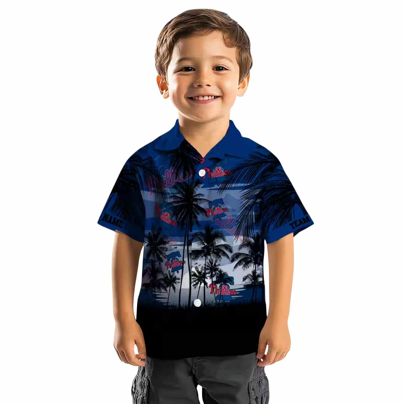 customized philadelphia phillies sunset scene blue black hawaiian shirt top rated