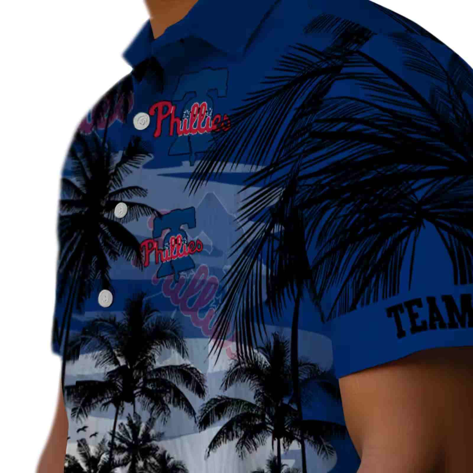 customized philadelphia phillies sunset scene blue black hawaiian shirt trendy