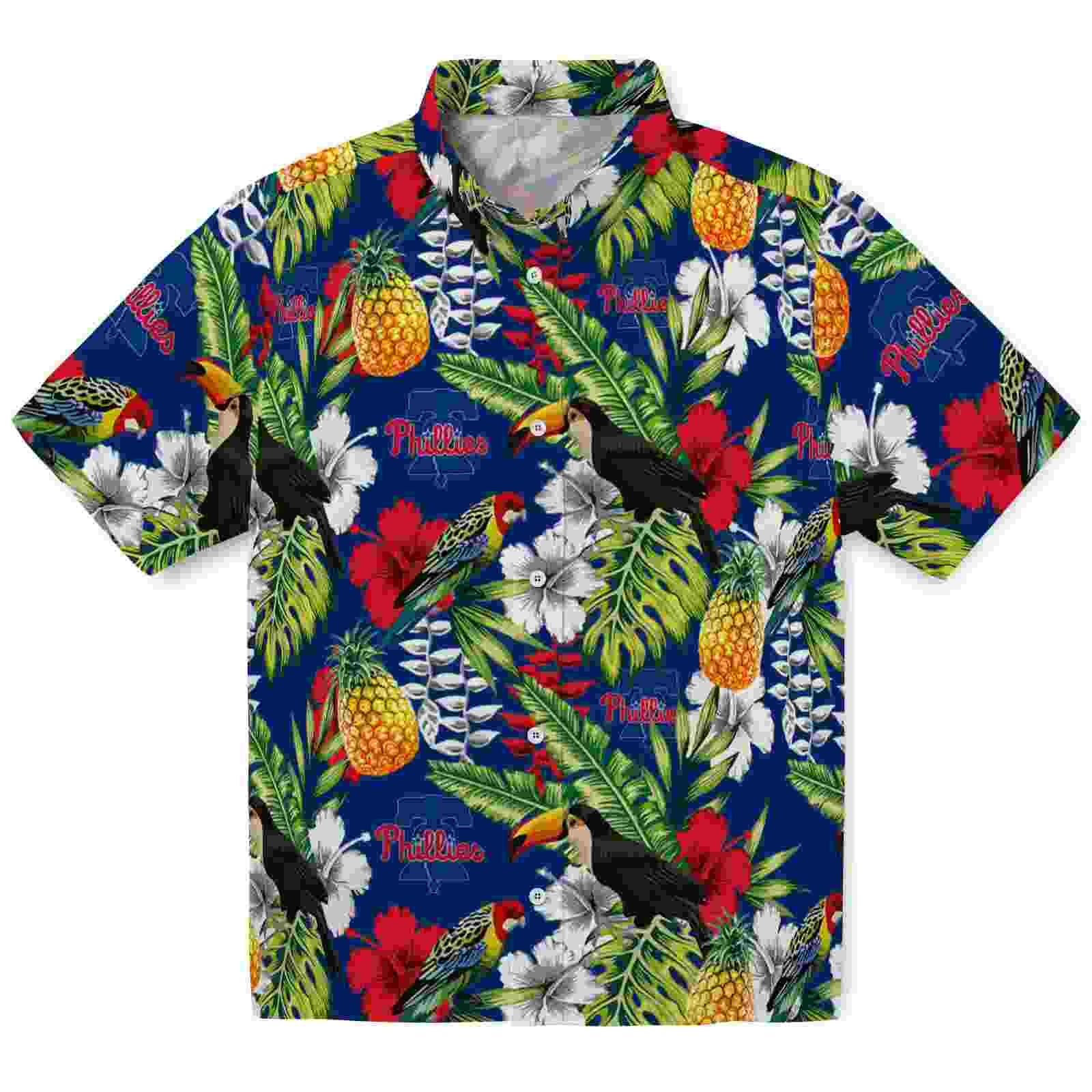 Customized Philadelphia Phillies Tropical Toucan Blue Green Hawaiian Shirt