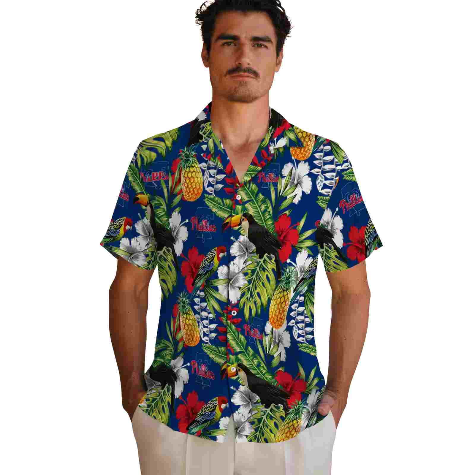 customized philadelphia phillies tropical toucan blue green hawaiian shirt fashion forward