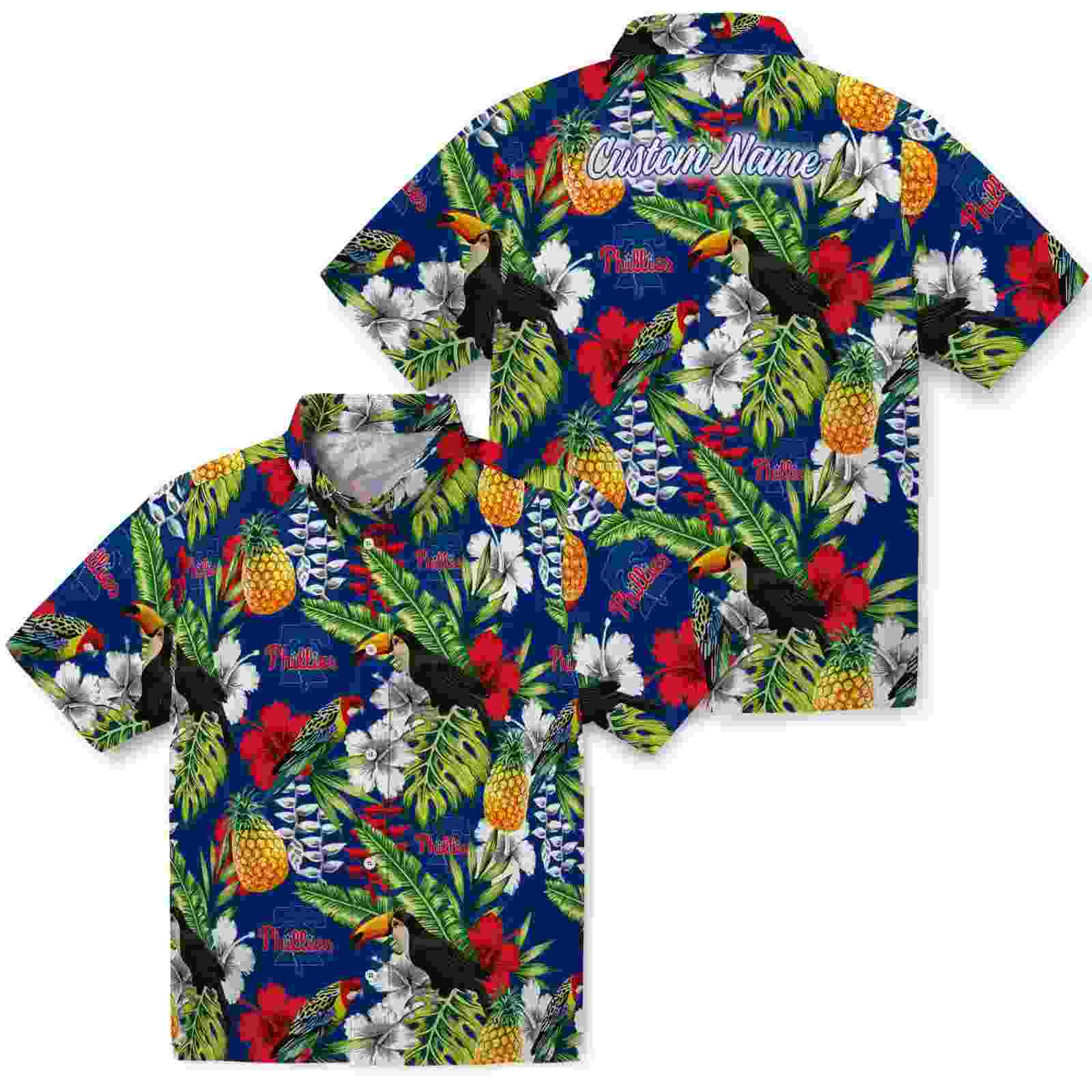 customized philadelphia phillies tropical toucan blue green hawaiian shirt high quality